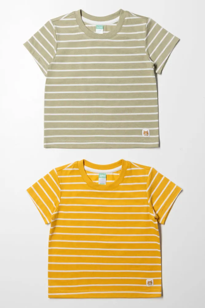 2 Pack Stripe T-Shirts Green And Yellow