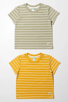 2 Pack Stripe T-Shirts Green And Yellow