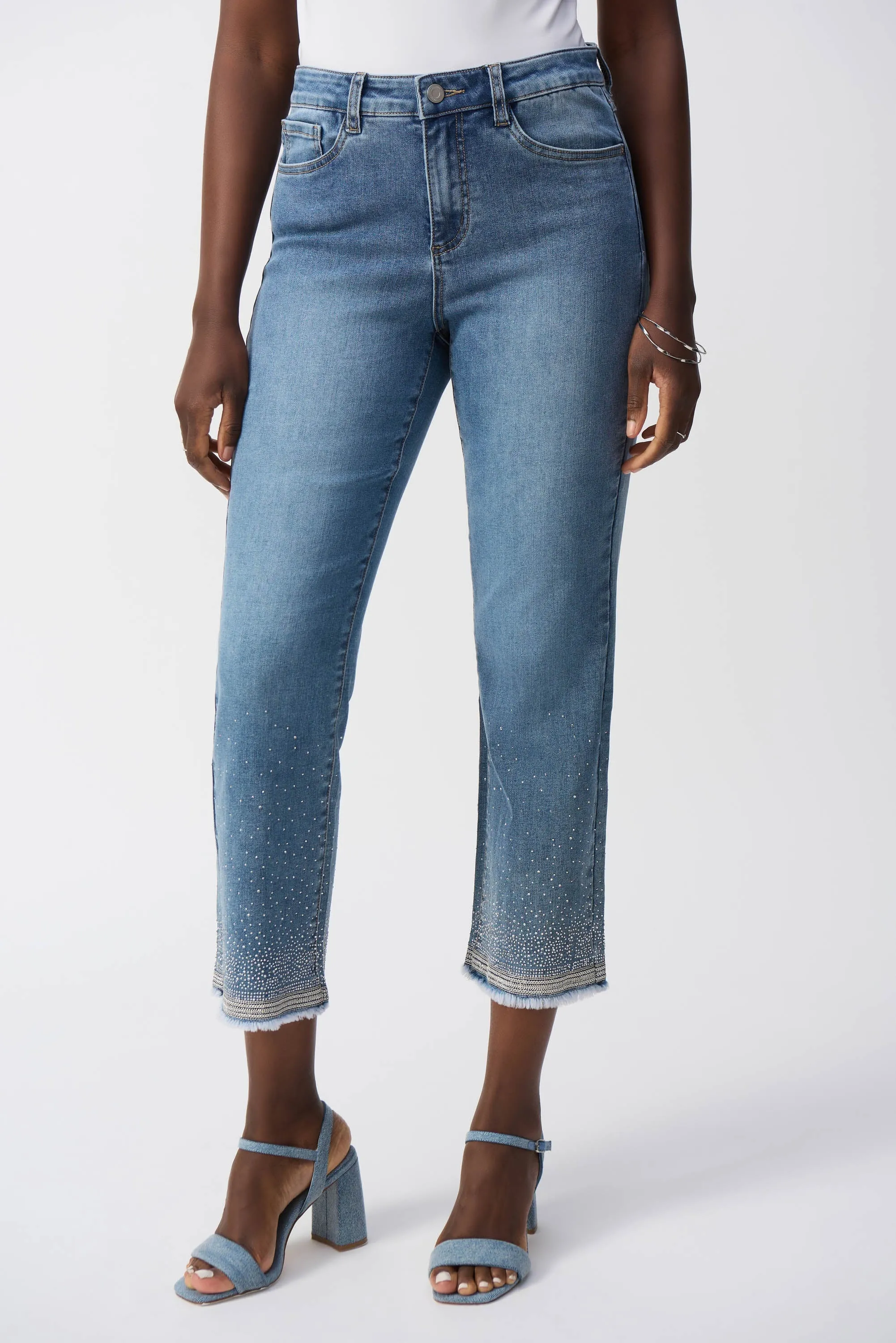 251956 Straight Leg Crop Diamante Stretch Jeans