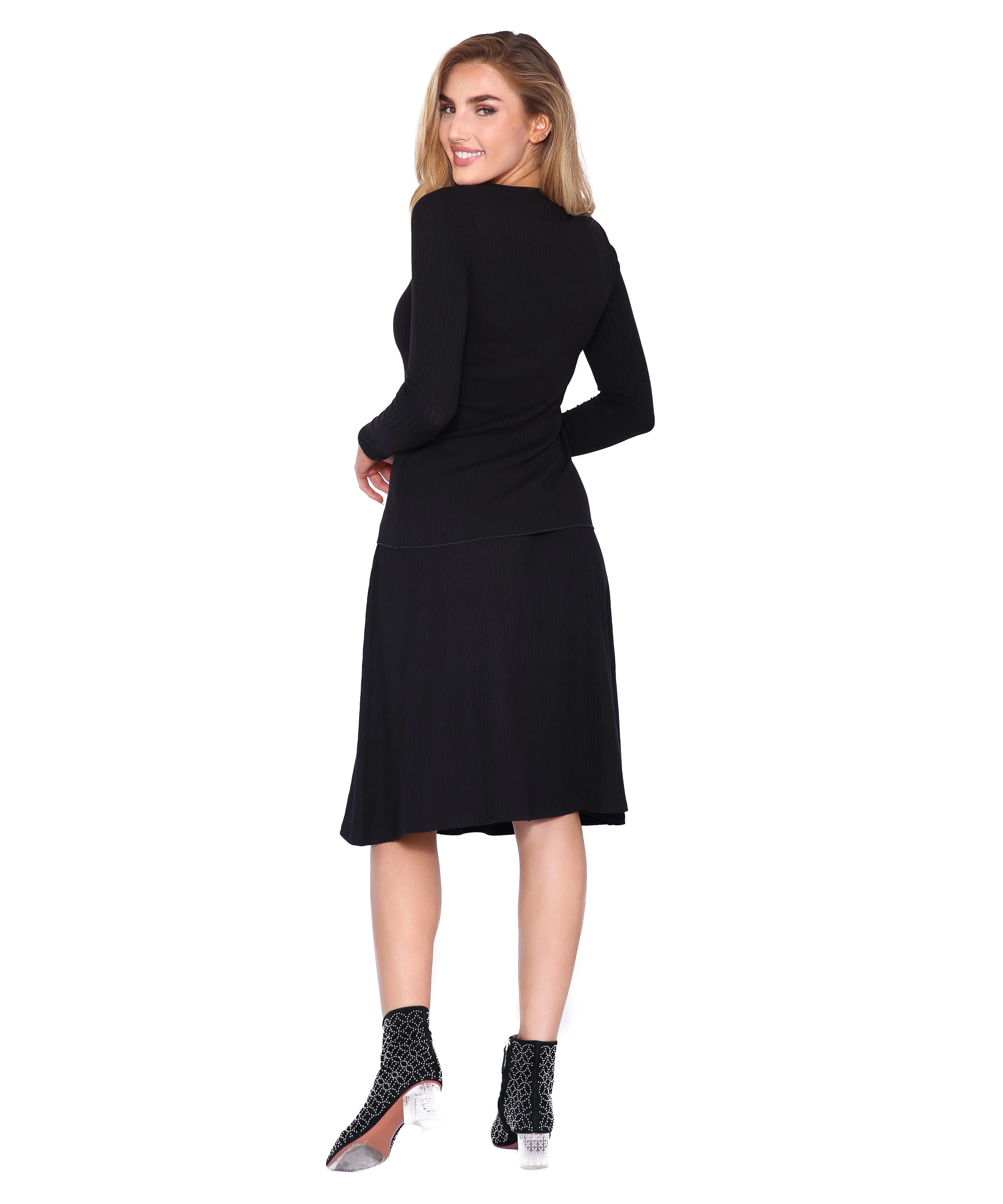 Basic Ribbed Skirt, Black