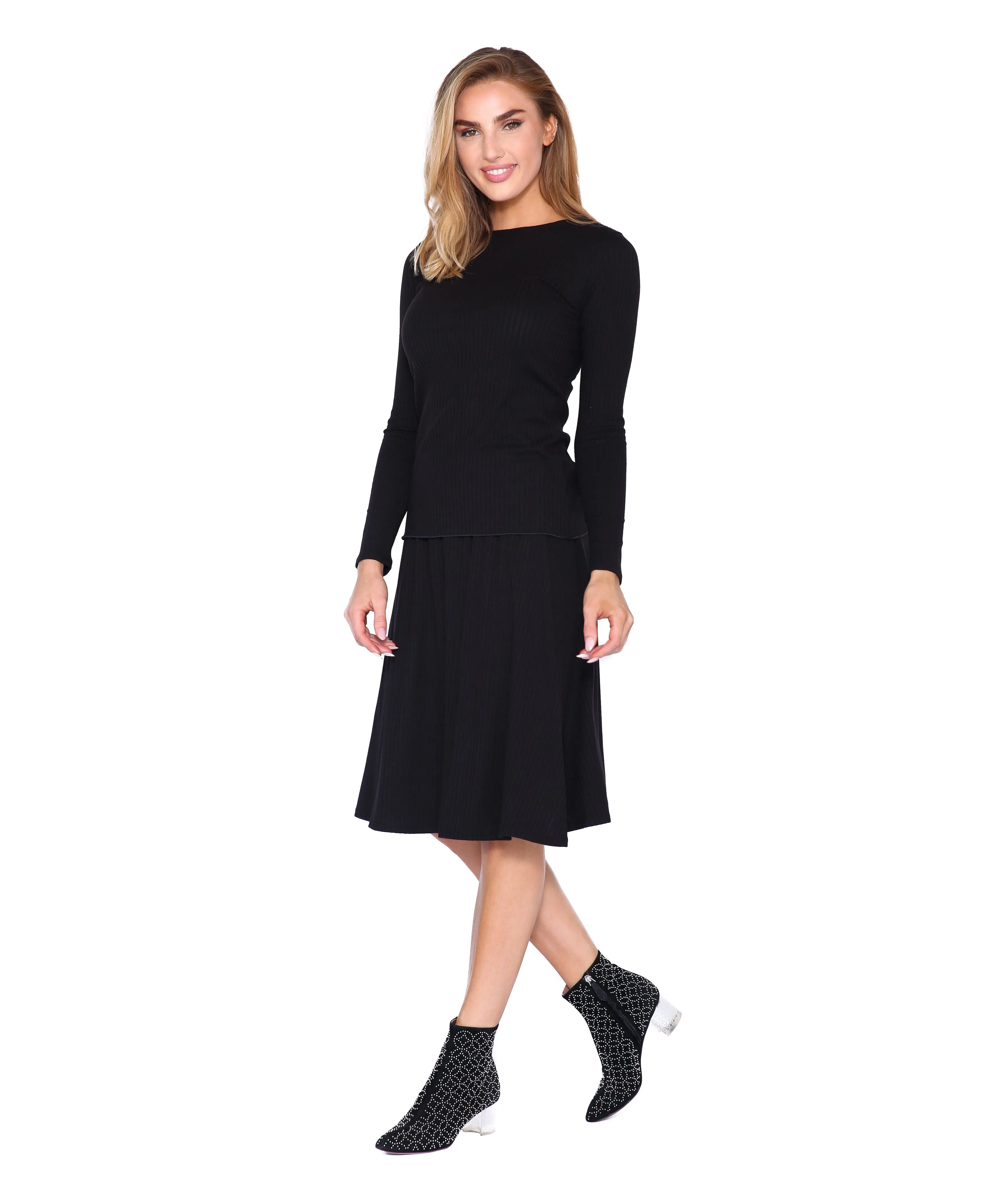 Basic Ribbed Skirt, Black