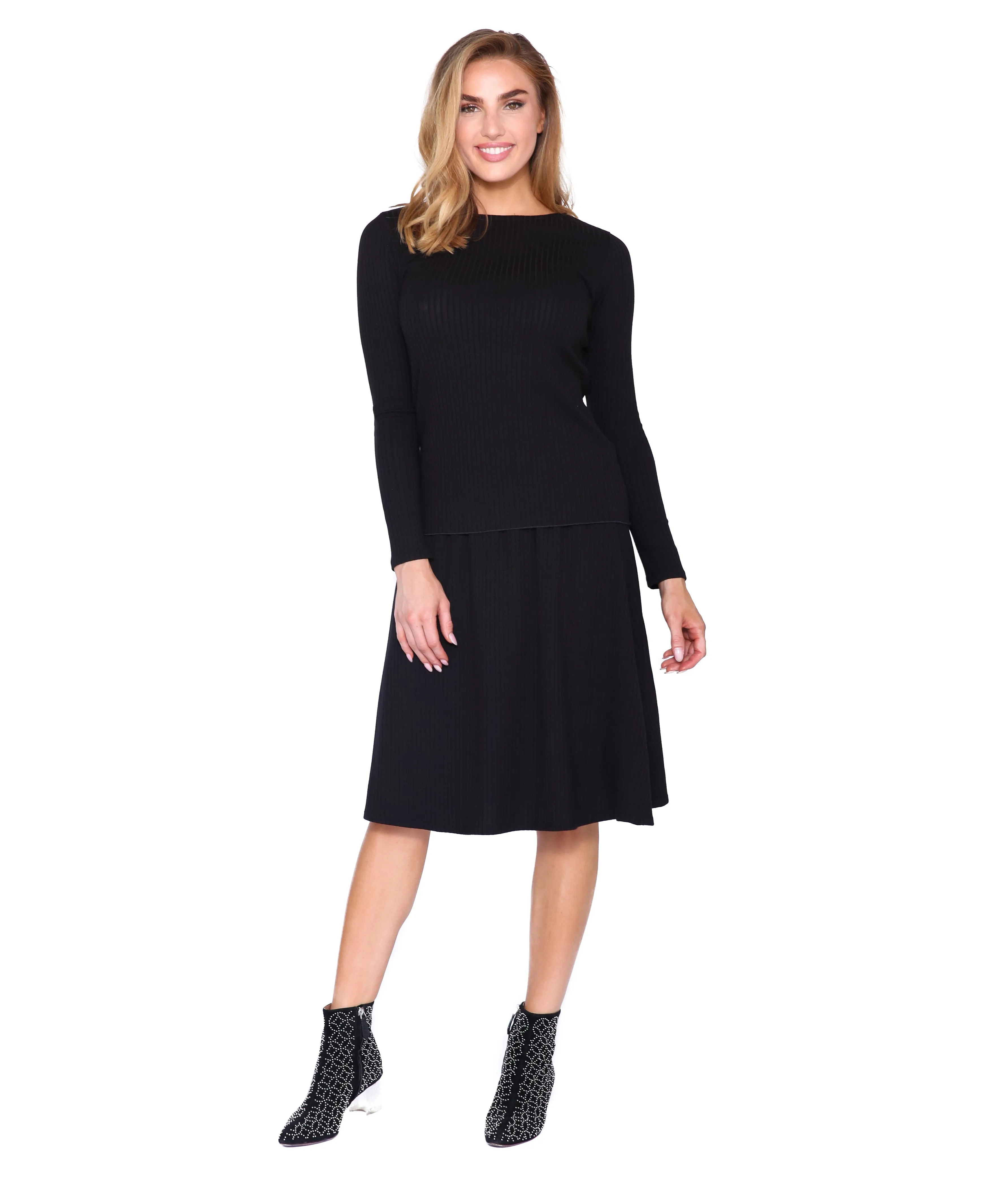 Basic Ribbed Skirt, Black