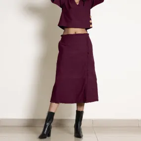 Berry Wine Warm Cotton Frilled Midi Skirt