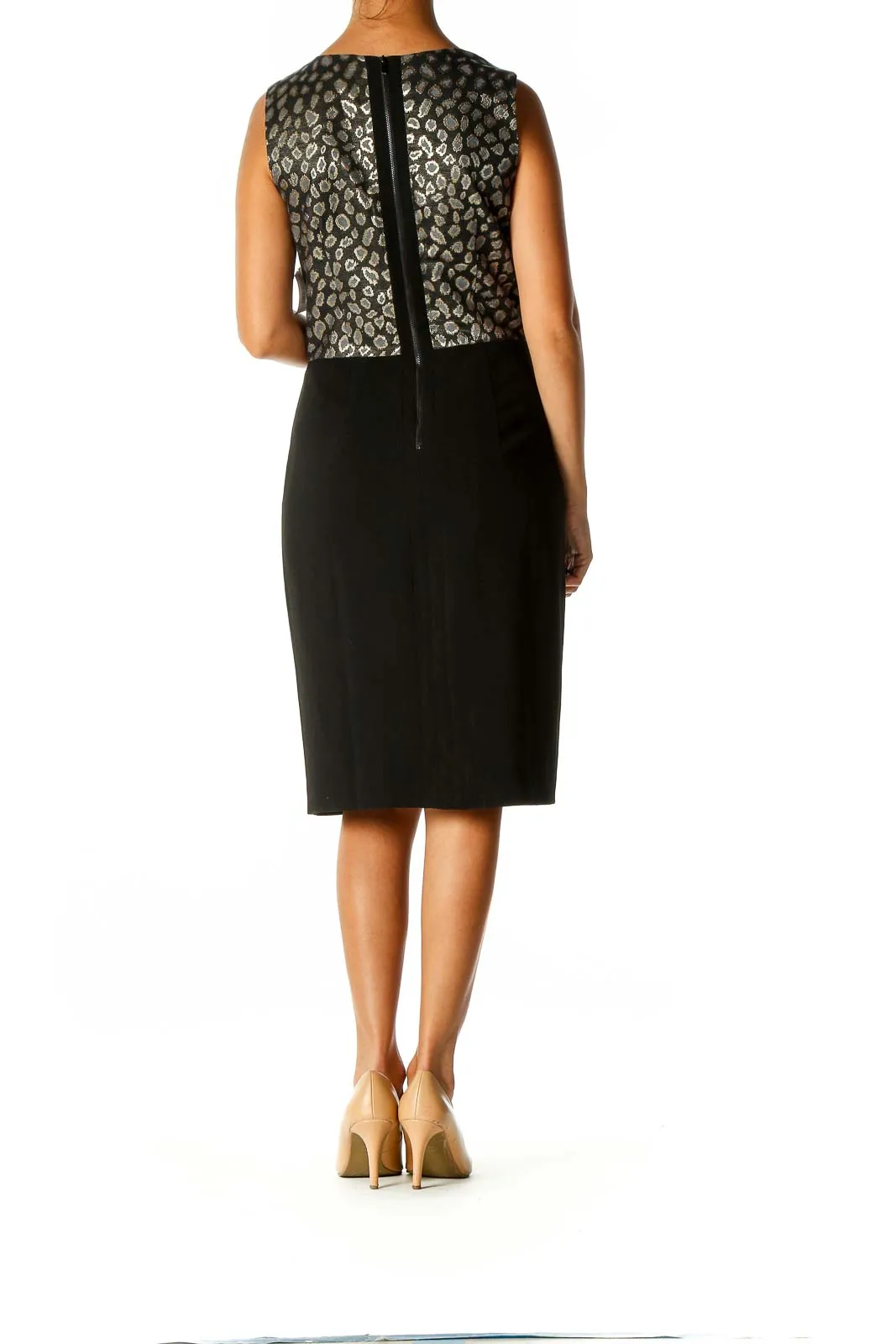 Black Chic Sheath Dress With Printed Back Detail