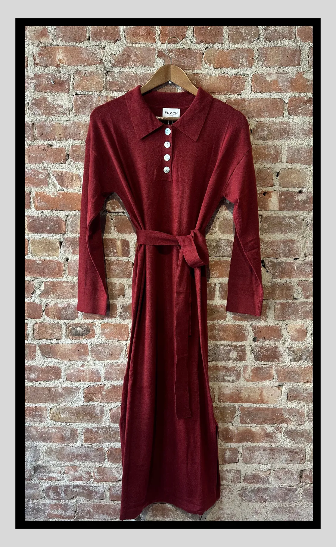 Bordeaux Knit Shirt Dress with Belt