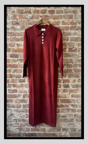 Bordeaux Knit Shirt Dress with Belt