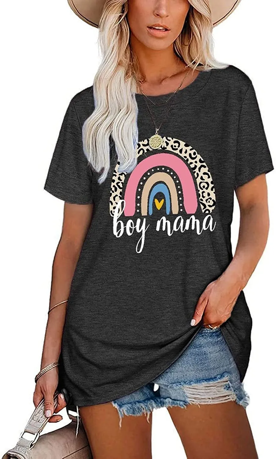 Boy Mama Rainbow Tees Women Trendy Mom T-Shirt