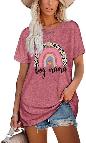 Boy Mama Rainbow Tees Women Trendy Mom T-Shirt