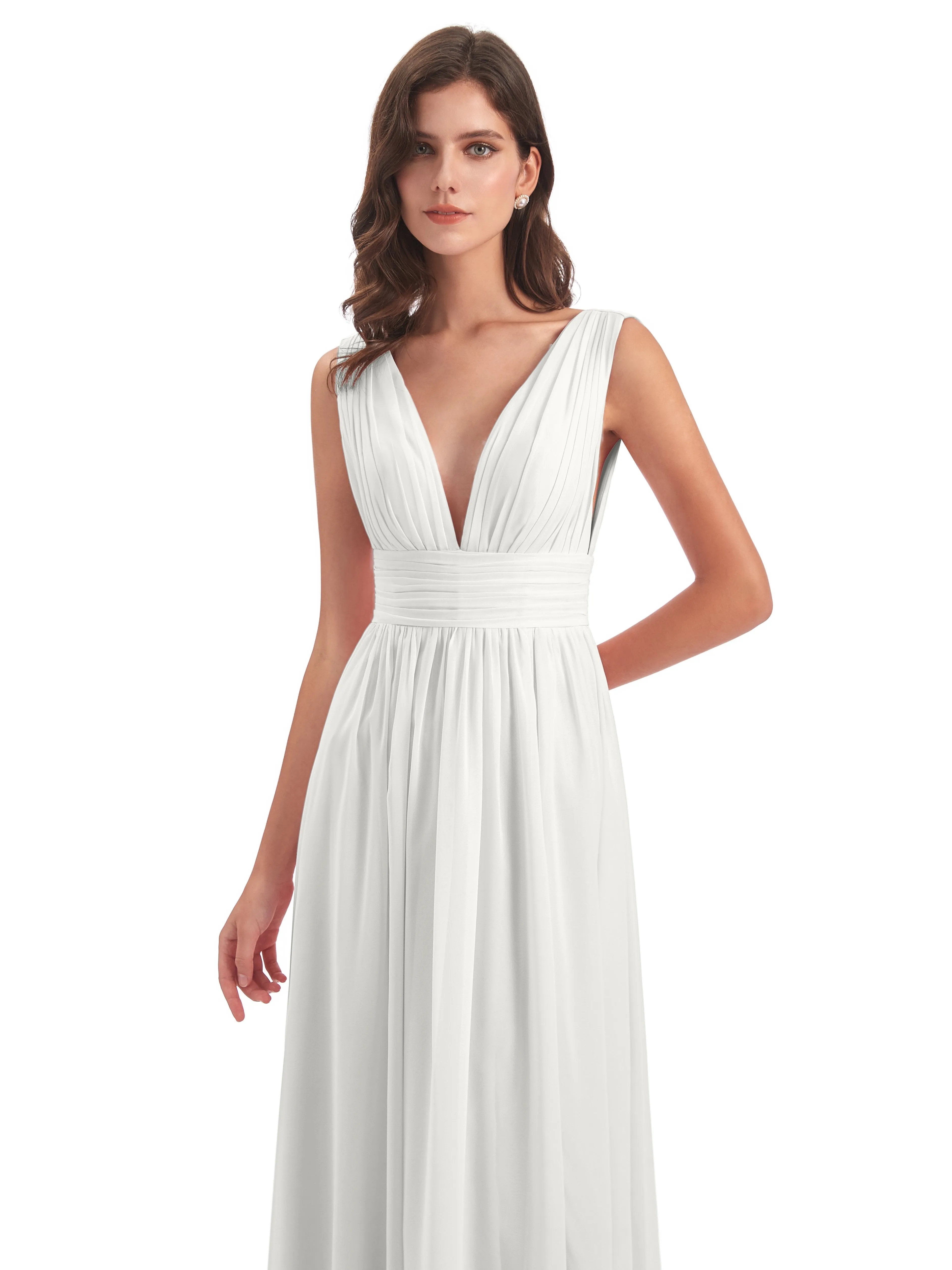 Bridesmaid Dress Ivory Charming Chiffon V Neck Split Long Bridesmaid Dresses