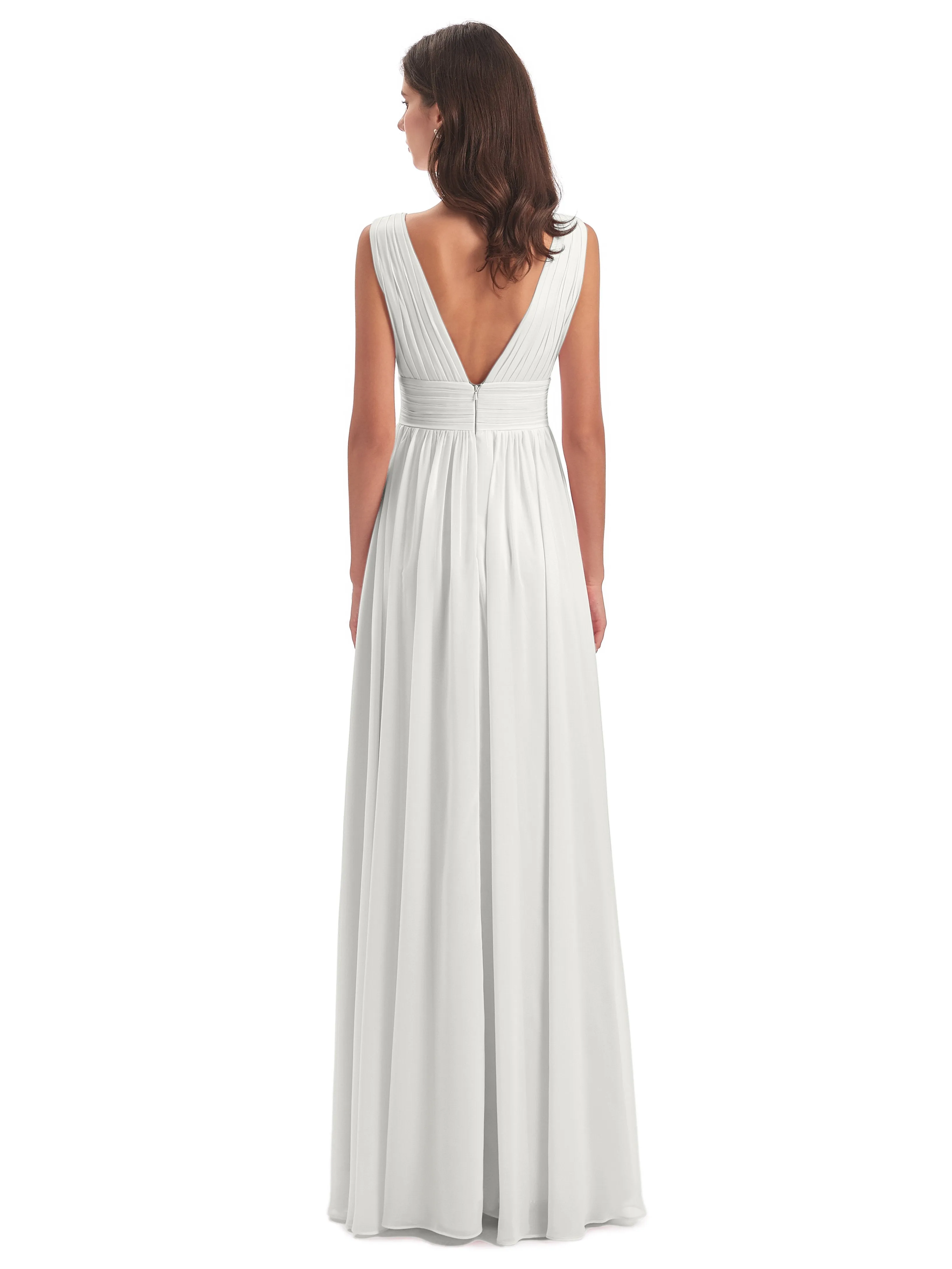 Bridesmaid Dress Ivory Charming Chiffon V Neck Split Long Bridesmaid Dresses