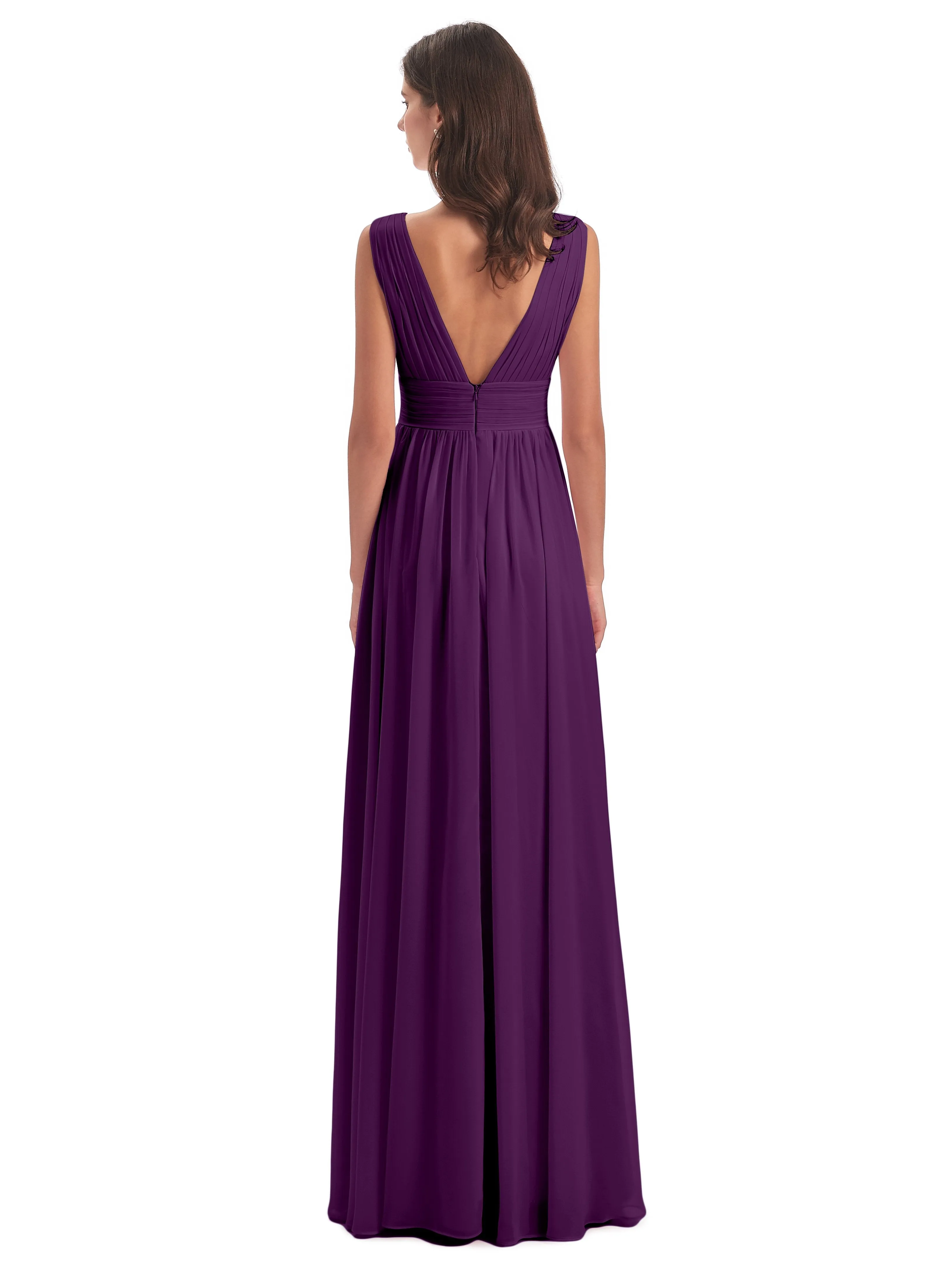 Bridesmaid Dresses Grape Charming Chiffon V Neck Split Long Bridesmaid Dresses