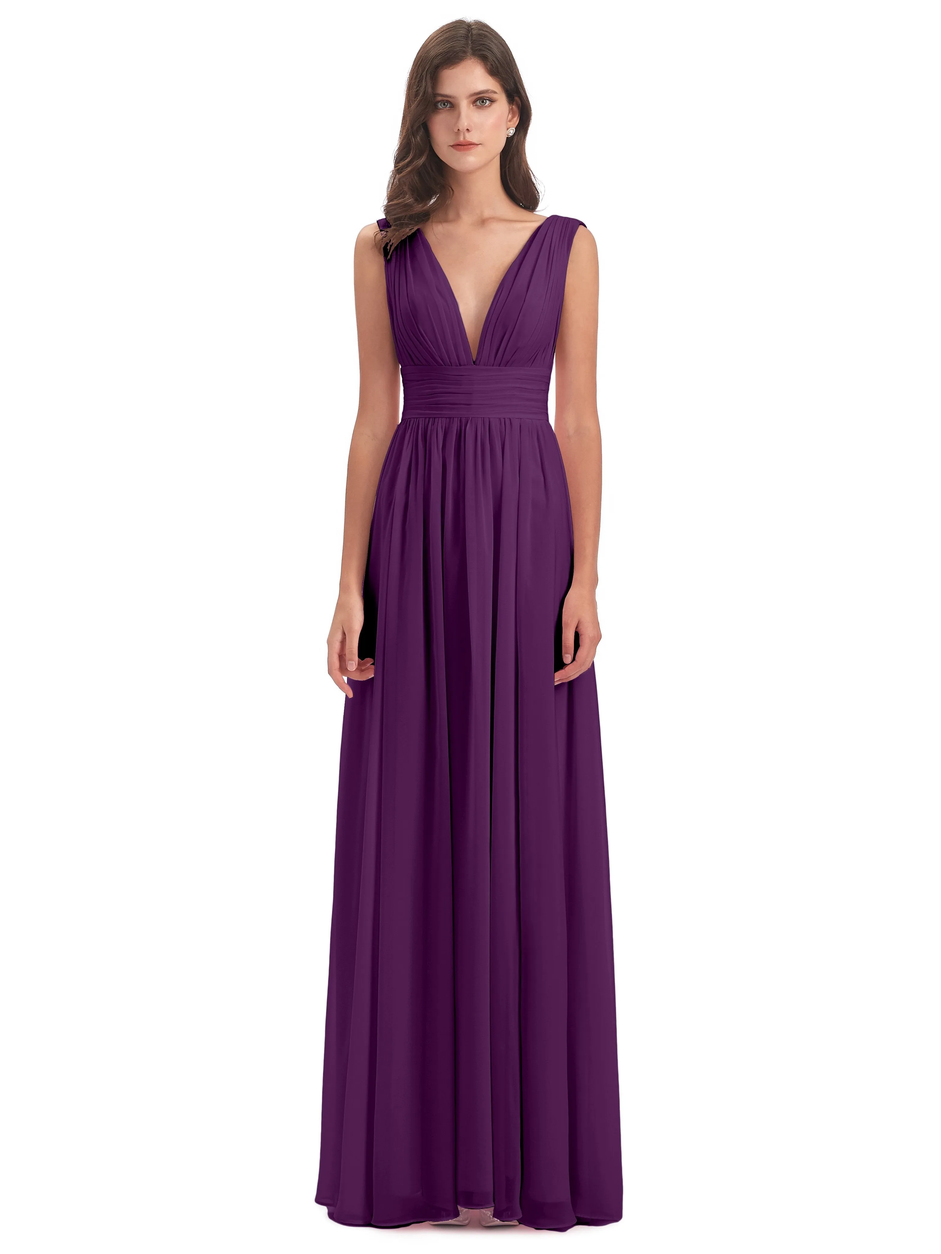 Bridesmaid Dresses Grape Charming Chiffon V Neck Split Long Bridesmaid Dresses