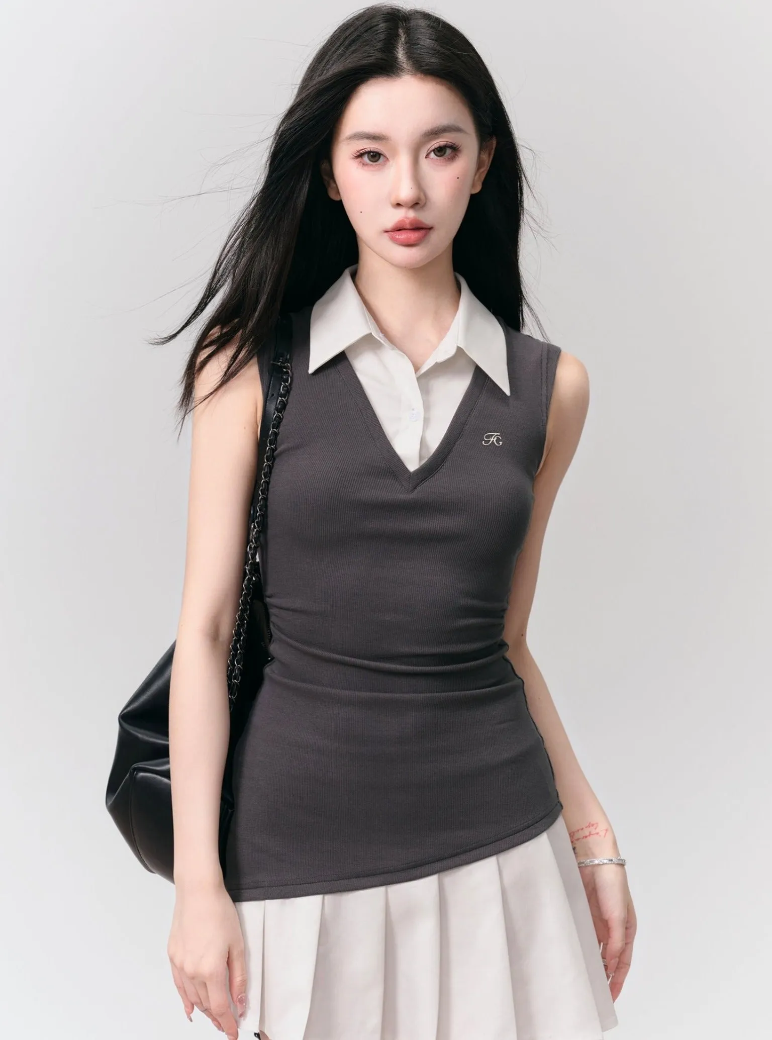 Chic Contrast Collared Mini Dress Duo