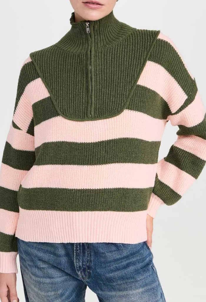 Darcy 1/4 Zip Knit Jumper-Khaki Stripe