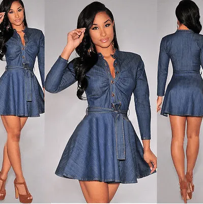 DENIM A-LINE MINI DRESS