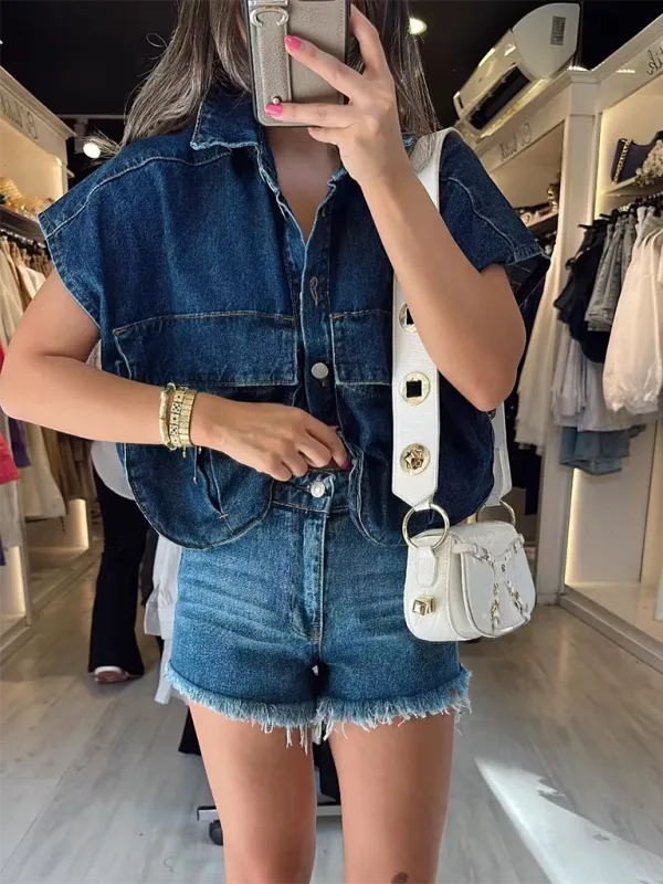 Denim Flap Crop Vest for Trendy Outfits