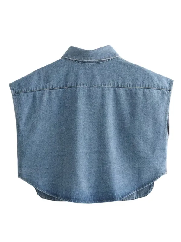 Denim Flap Crop Vest for Trendy Outfits