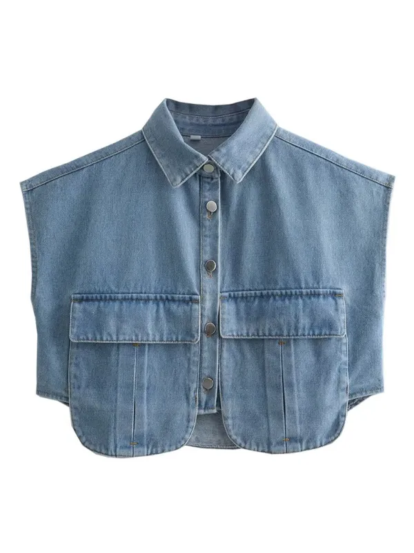 Denim Flap Crop Vest for Trendy Outfits