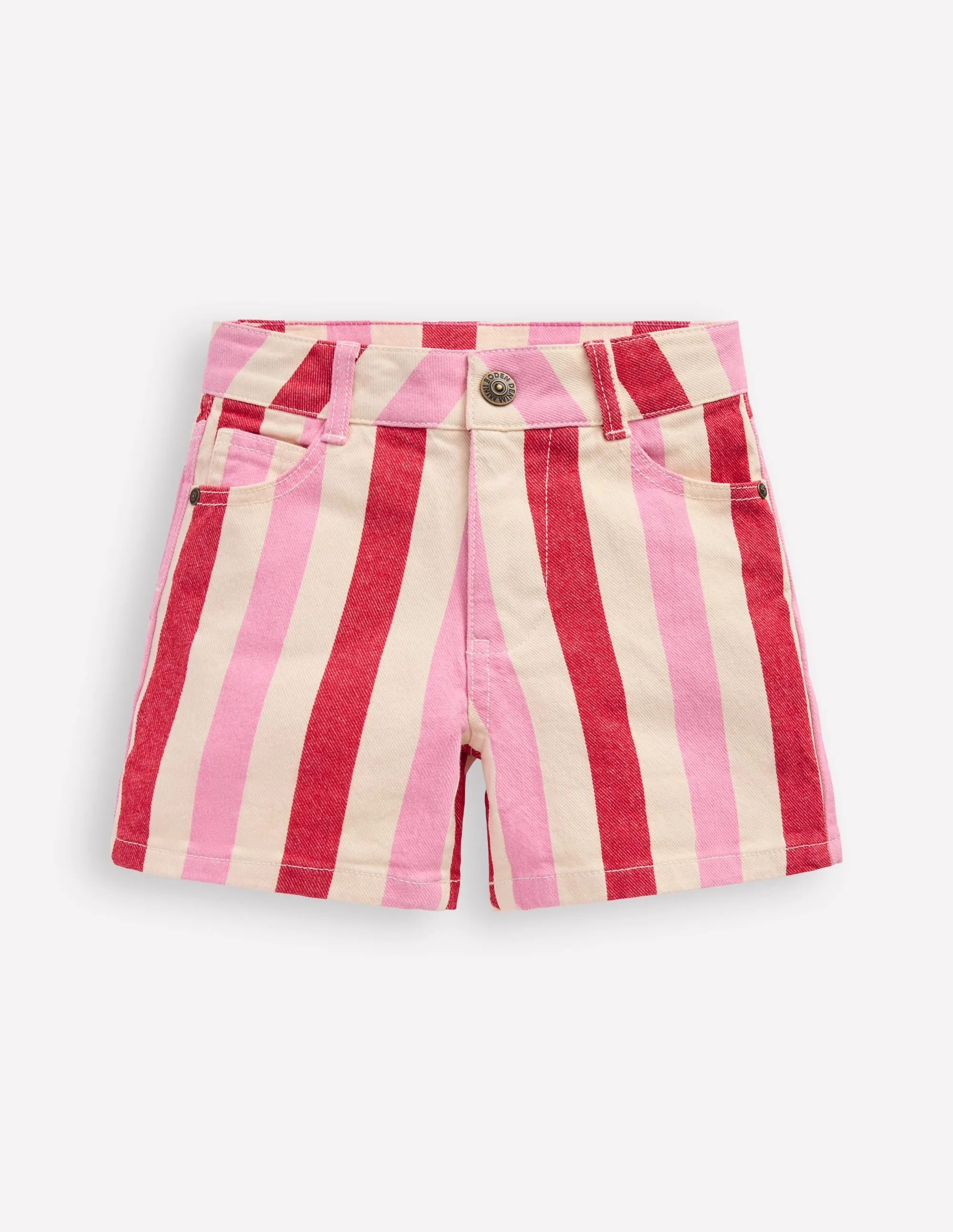 Denim Shorts-Pink and Red Stripe