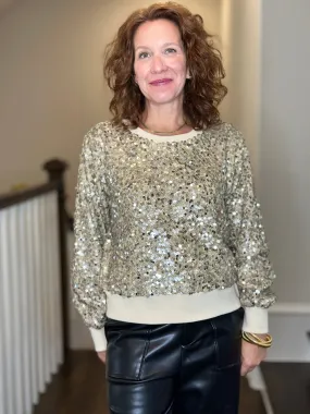 Dylan Paillette Sequin Sweatshirt in Oatmeal