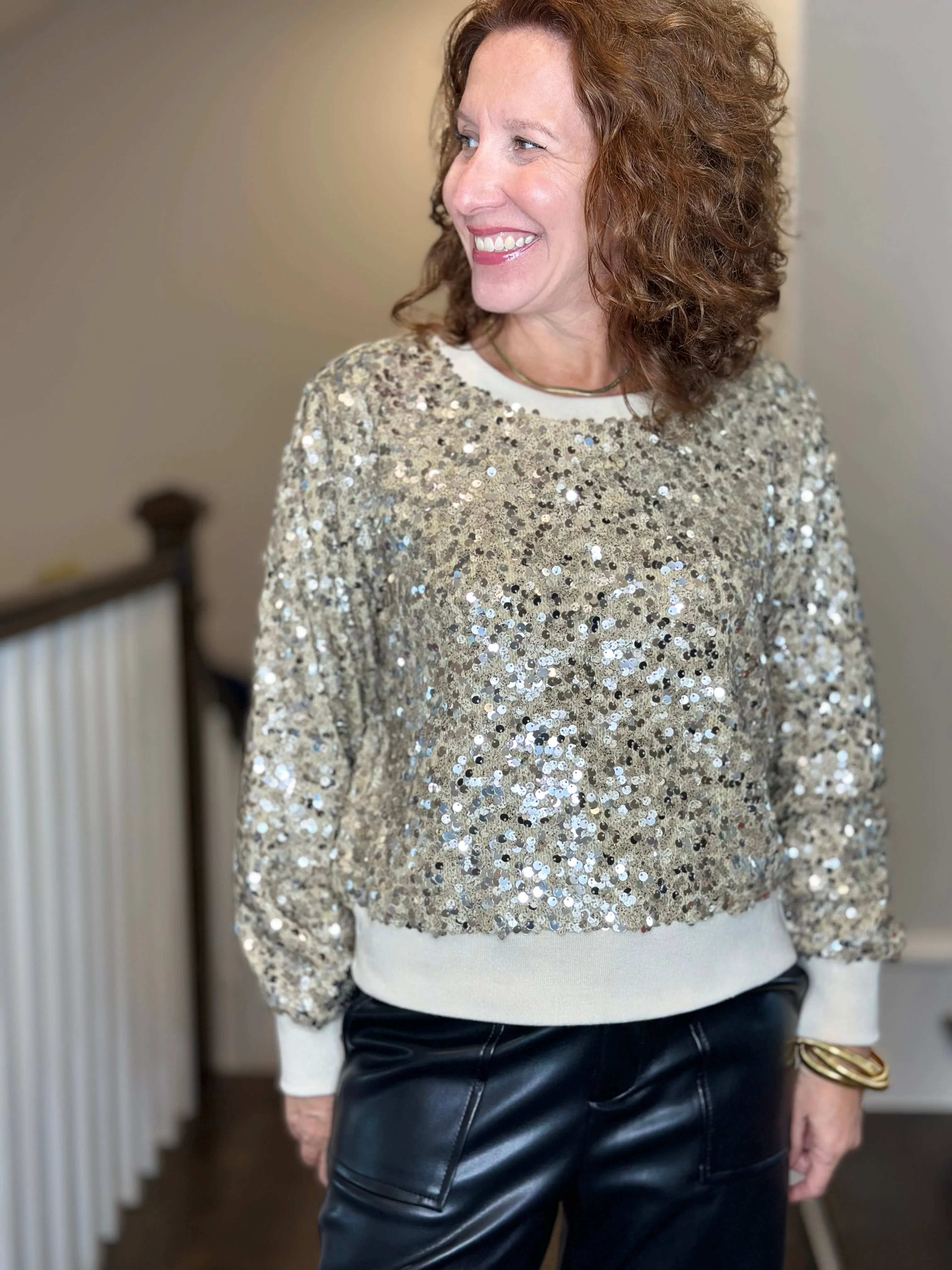 Dylan Paillette Sequin Sweatshirt in Oatmeal