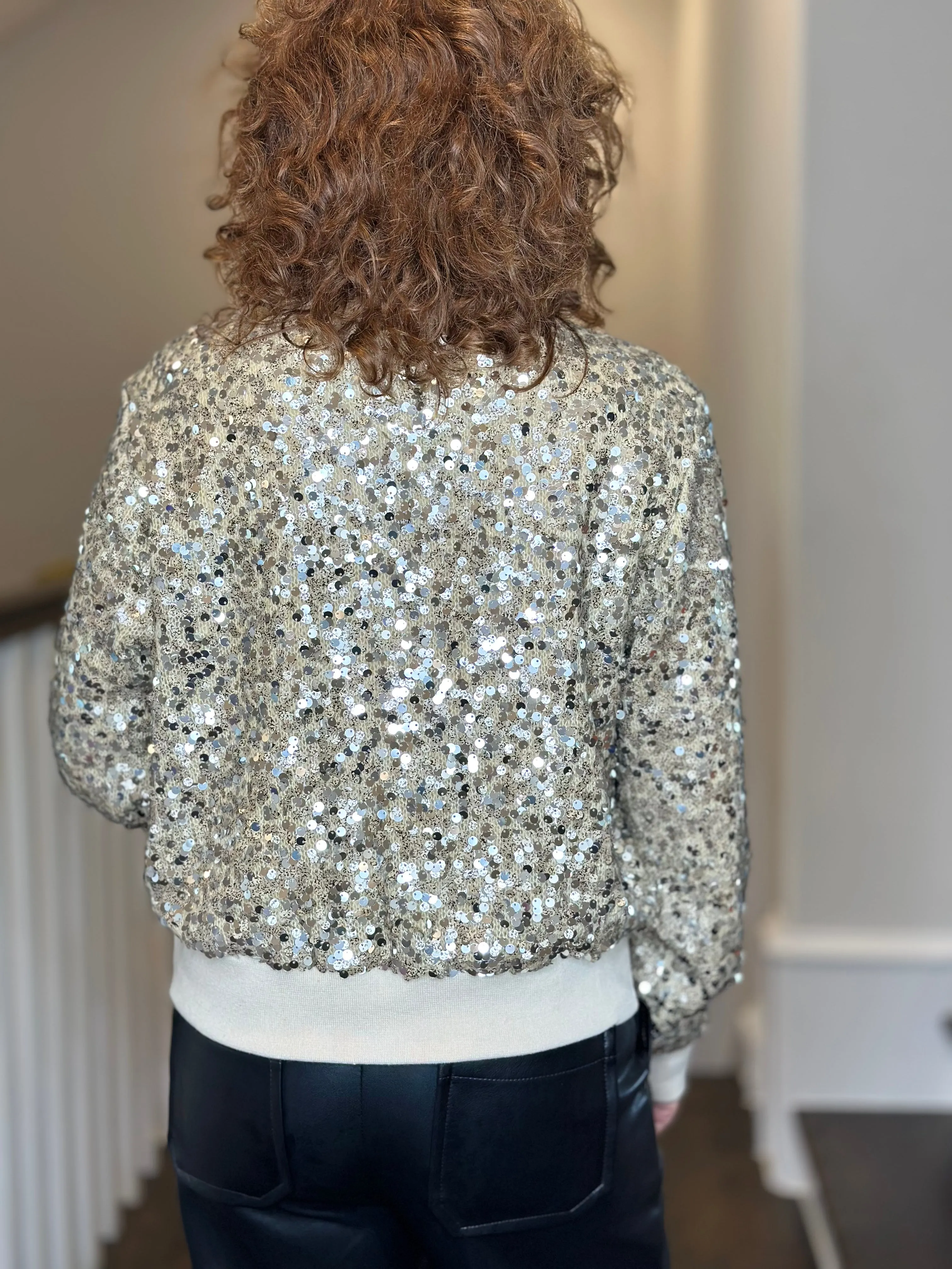 Dylan Paillette Sequin Sweatshirt in Oatmeal