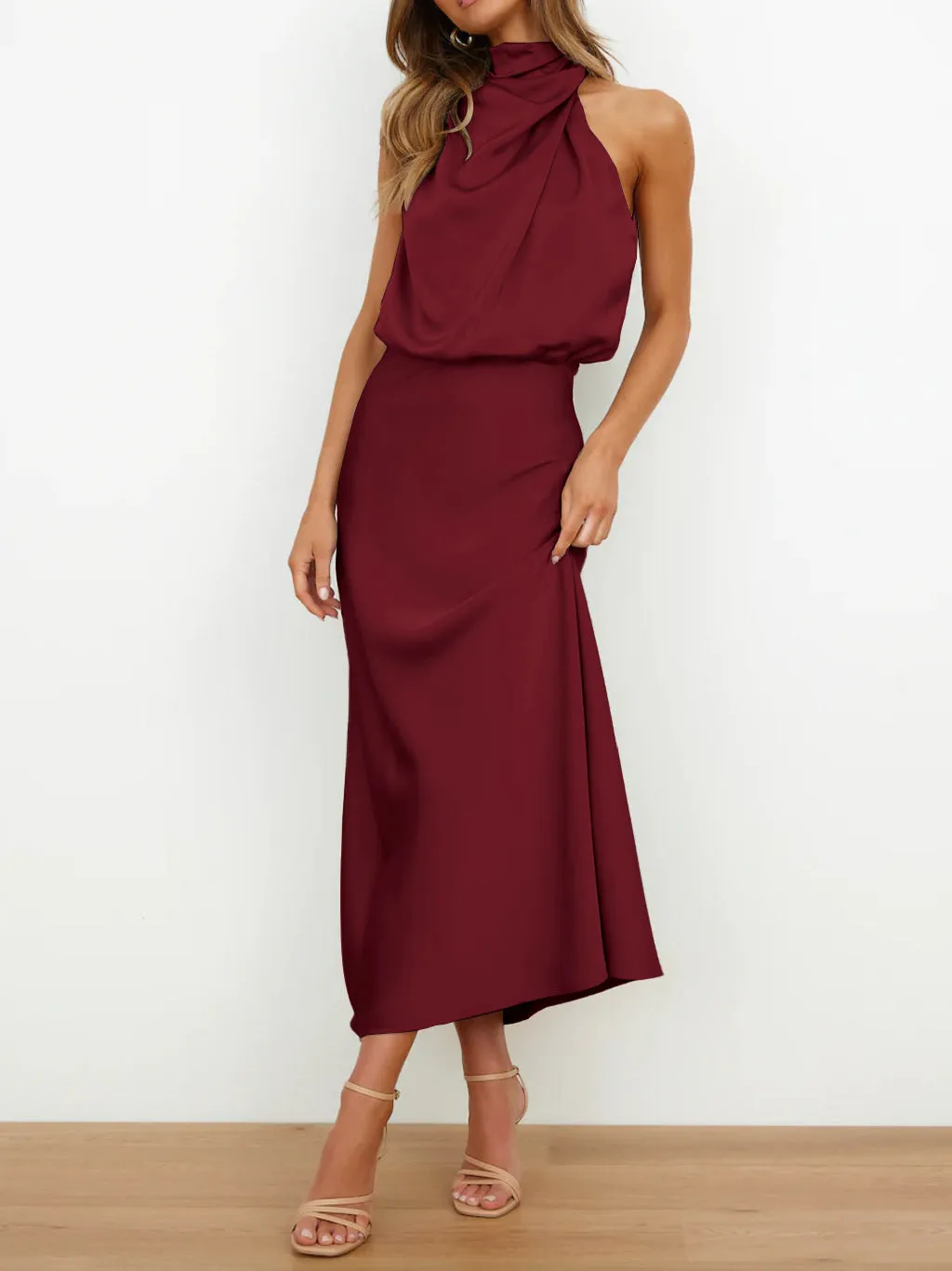 Elegant Crinkle Design Midi Dress