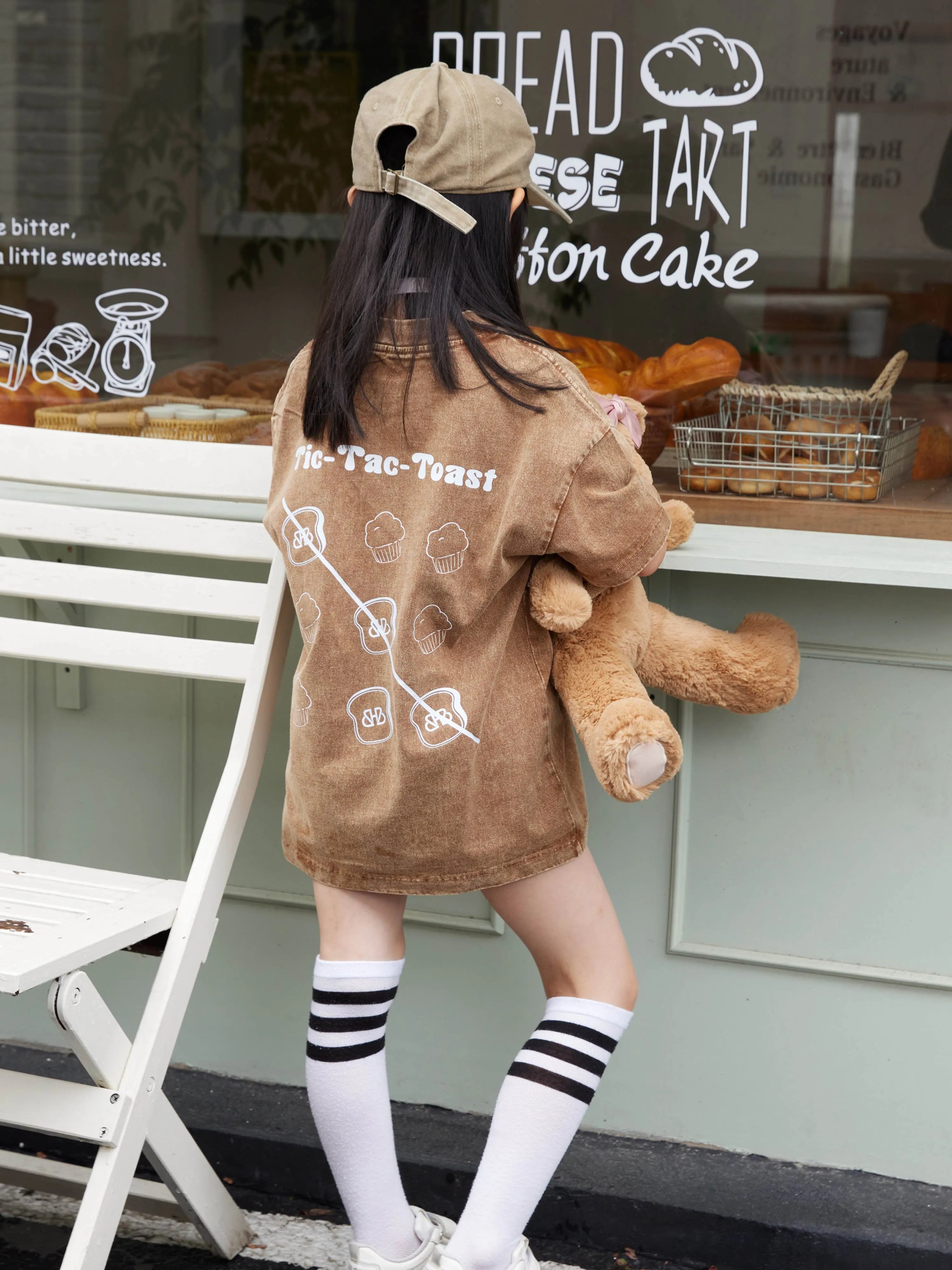 [EM] Toast Tic-Tac-Toe Kid T-Shirt Collection KHAKI