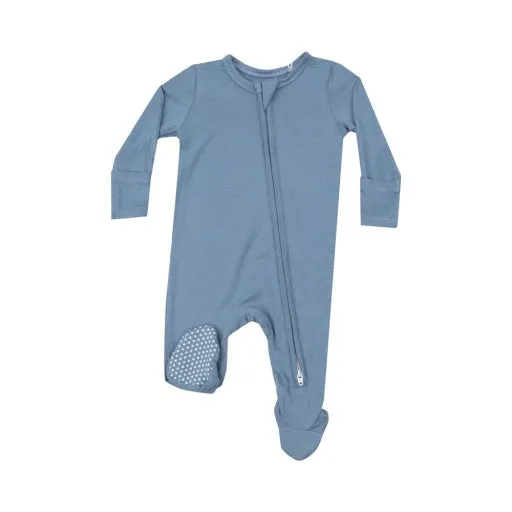 Faded Denim - 2 Way Zipper Baby Footie: Blue