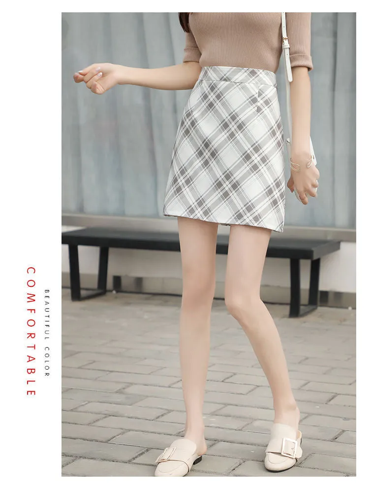 Fresh Looking Chequered Skirt Summer Korean Slim Look Printed A-Line High Waist Pencil Skirt