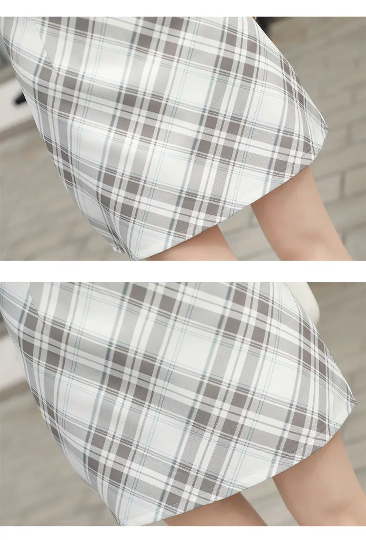 Fresh Looking Chequered Skirt Summer Korean Slim Look Printed A-Line High Waist Pencil Skirt