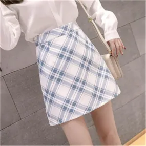 Fresh Looking Chequered Skirt Summer Korean Slim Look Printed A-Line High Waist Pencil Skirt