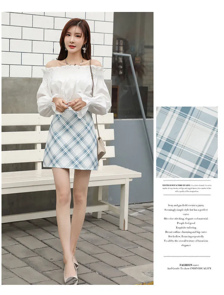 Fresh Looking Chequered Skirt Summer Korean Slim Look Printed A-Line High Waist Pencil Skirt