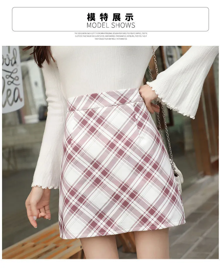 Fresh Looking Chequered Skirt Summer Korean Slim Look Printed A-Line High Waist Pencil Skirt