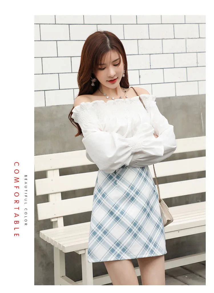 Fresh Looking Chequered Skirt Summer Korean Slim Look Printed A-Line High Waist Pencil Skirt