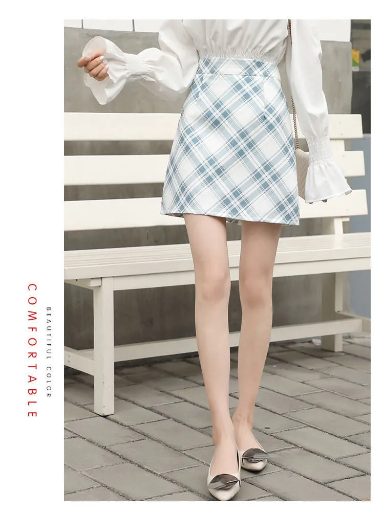 Fresh Looking Chequered Skirt Summer Korean Slim Look Printed A-Line High Waist Pencil Skirt