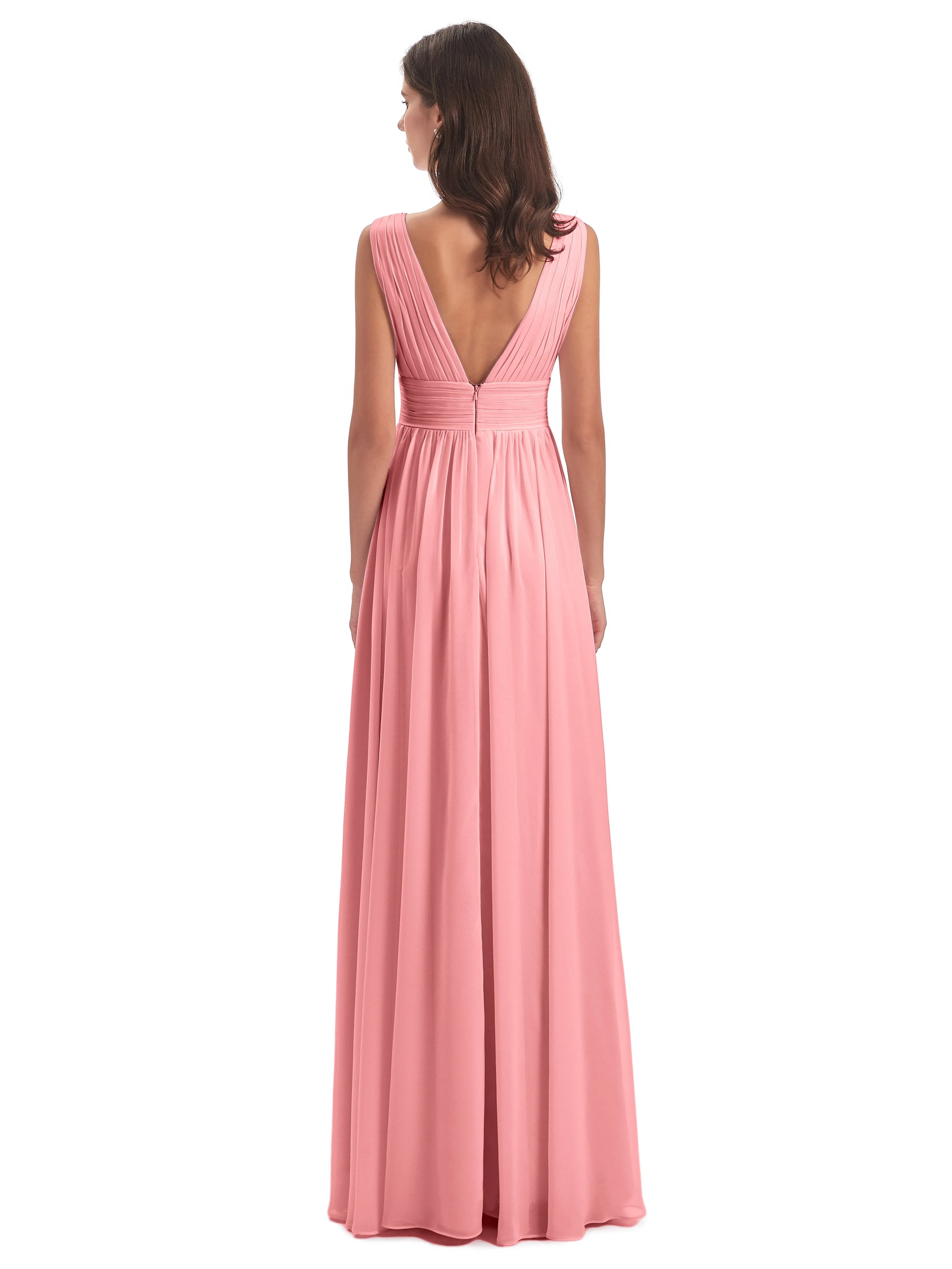 Fuchsia Pink Bridesmaid Dresses Charming Chiffon V Neck Split Long Bridesmaid Dresses