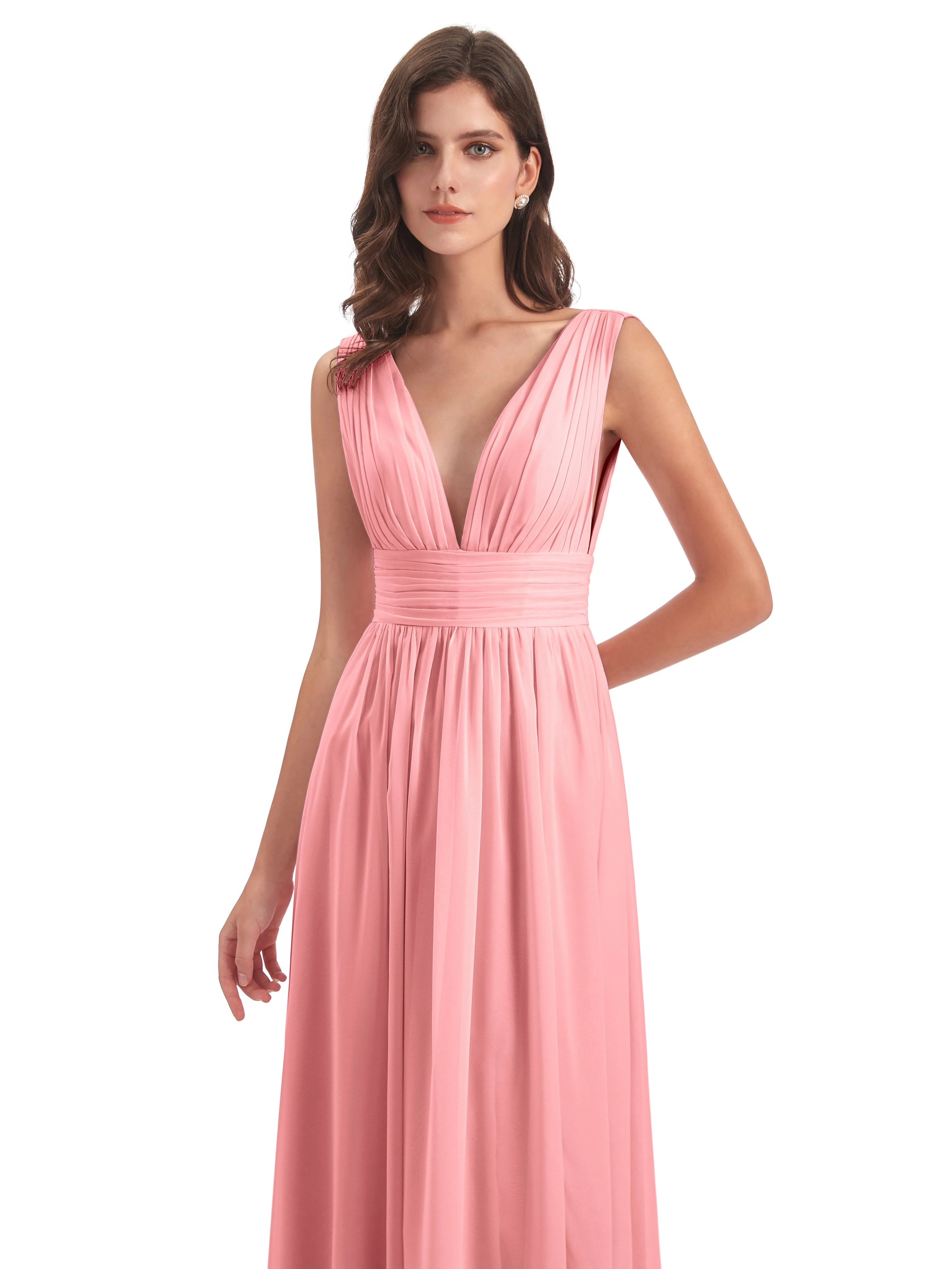 Fuchsia Pink Bridesmaid Dresses Charming Chiffon V Neck Split Long Bridesmaid Dresses