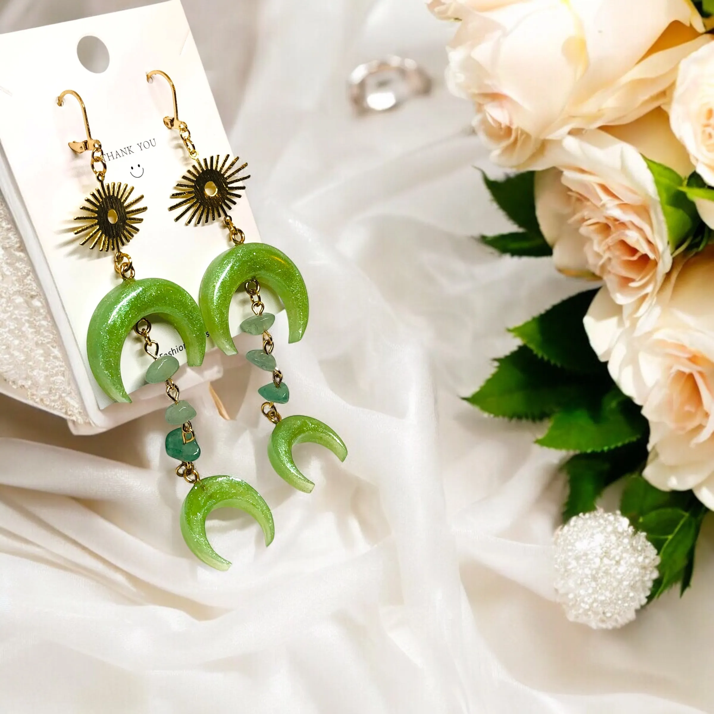 Green Bohemian Bloom Lunar Bloom Earrings