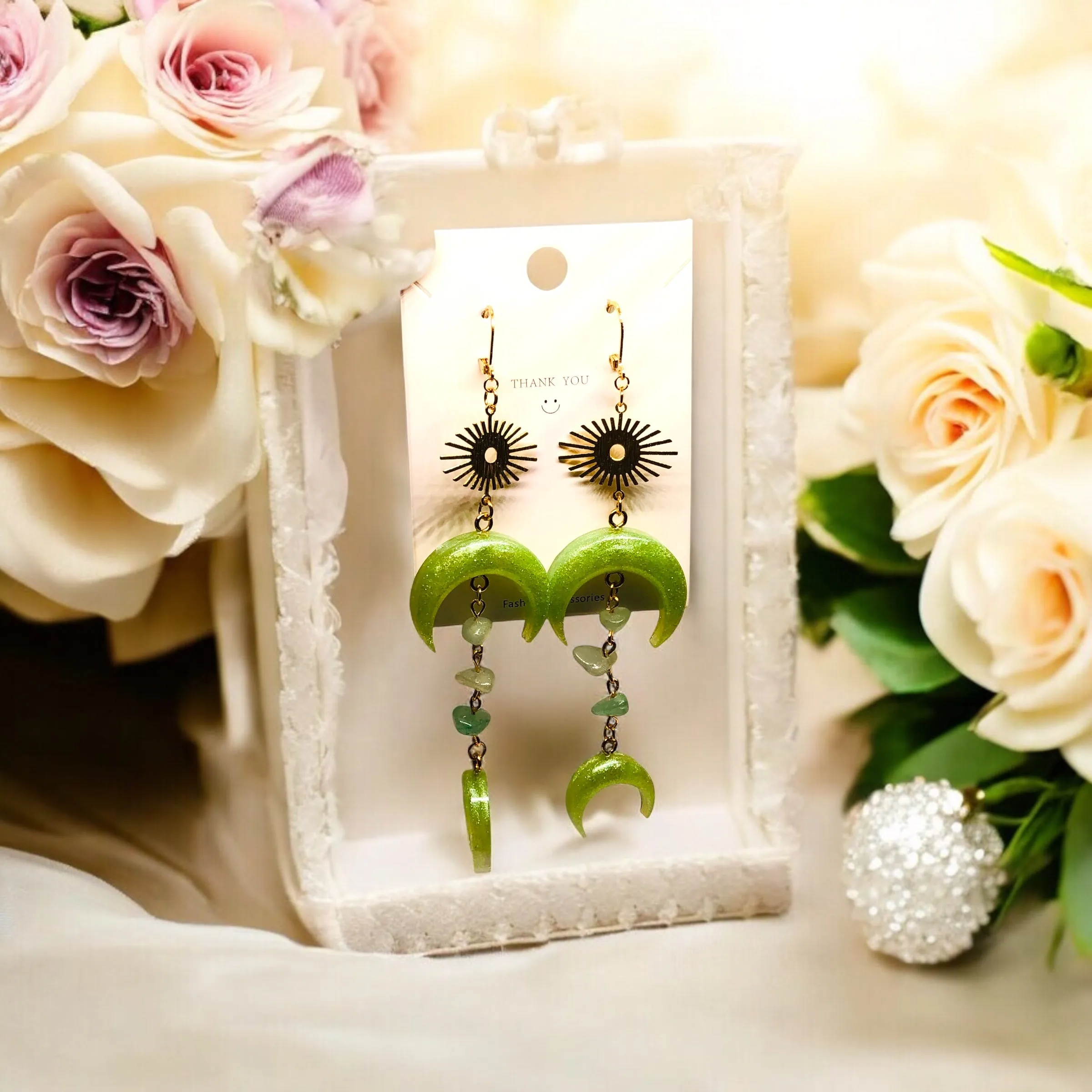 Green Bohemian Bloom Lunar Bloom Earrings