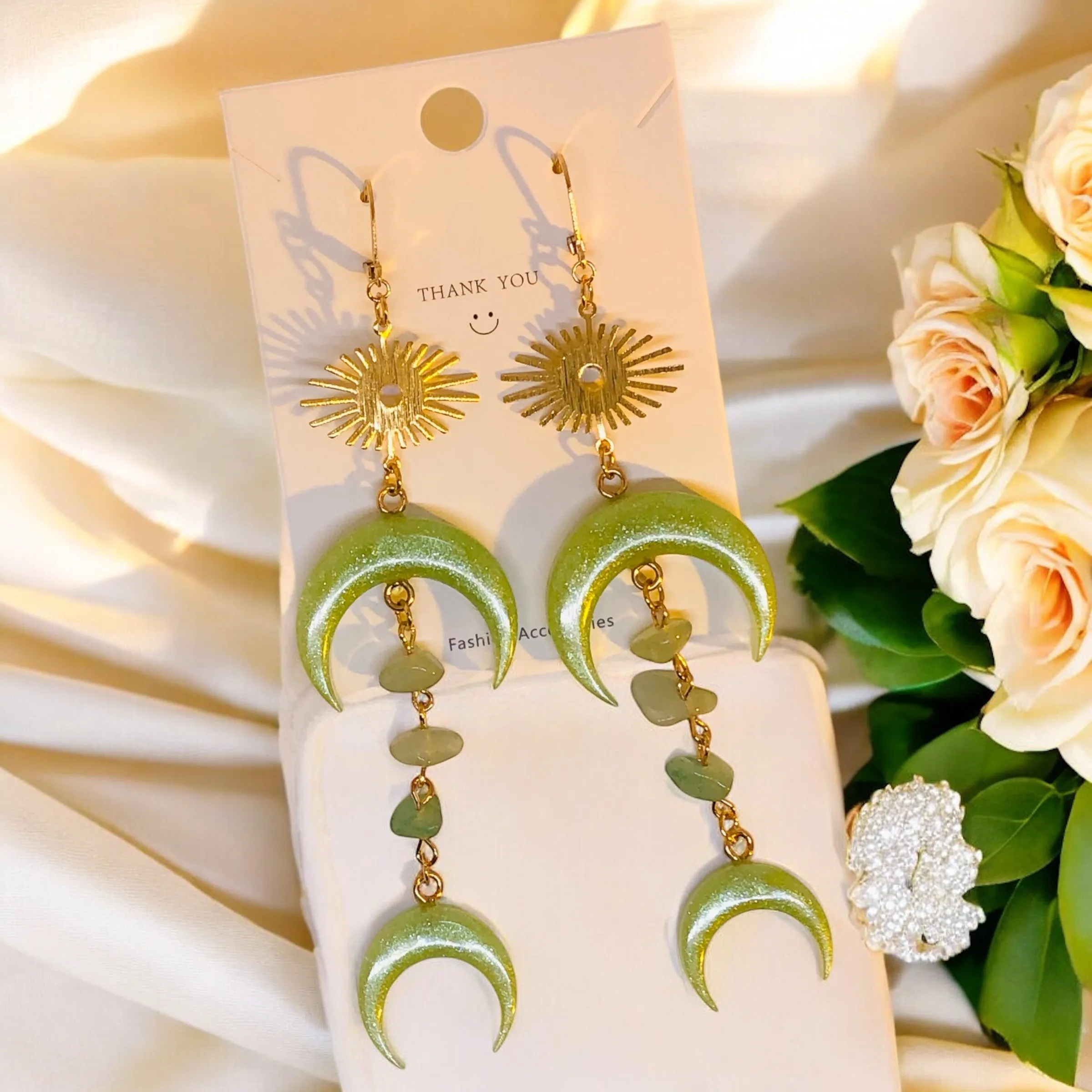 Green Bohemian Bloom Lunar Bloom Earrings