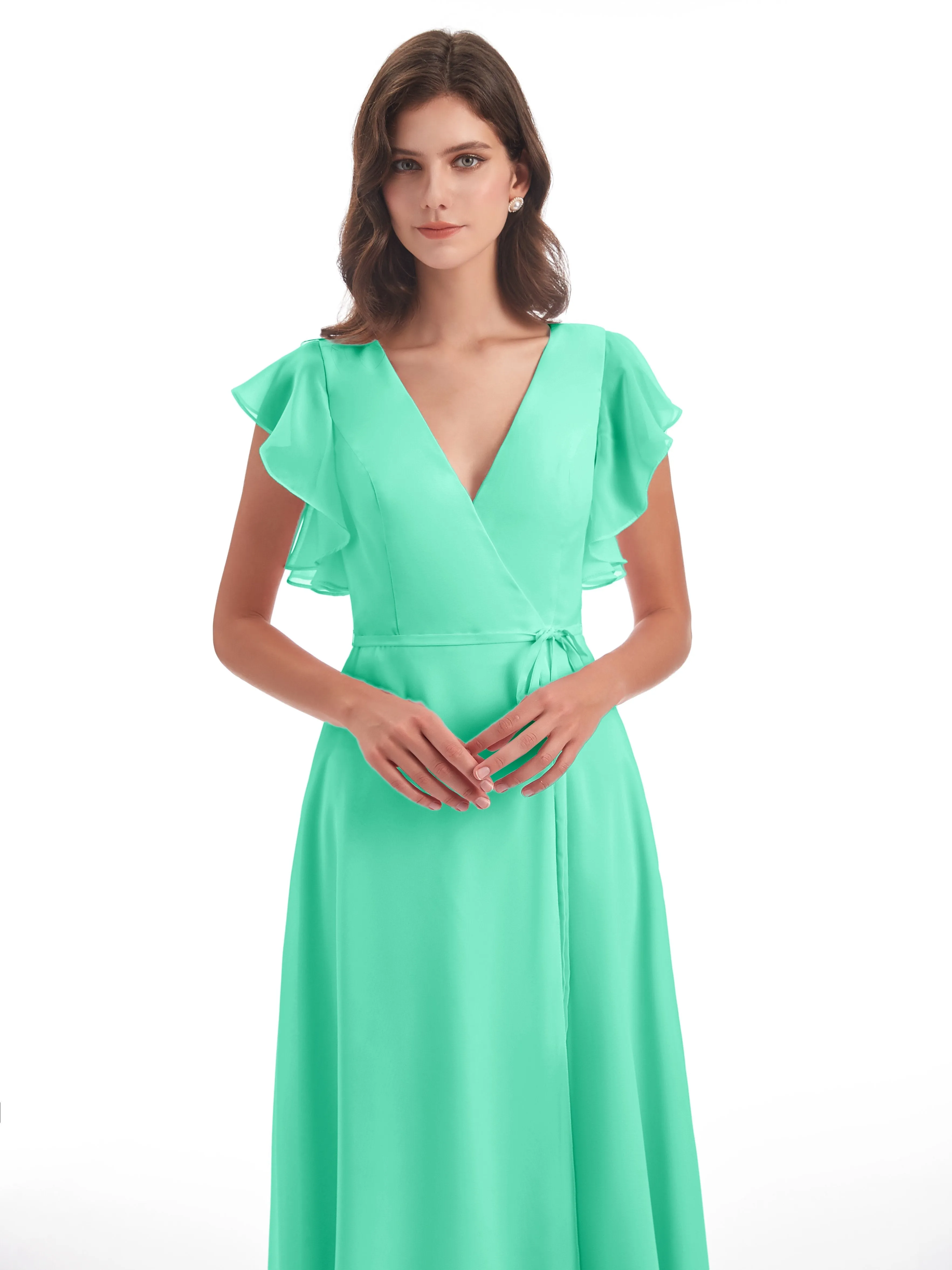 Hope Charming V Neck Long Chiffon Bridesmaid Dresses