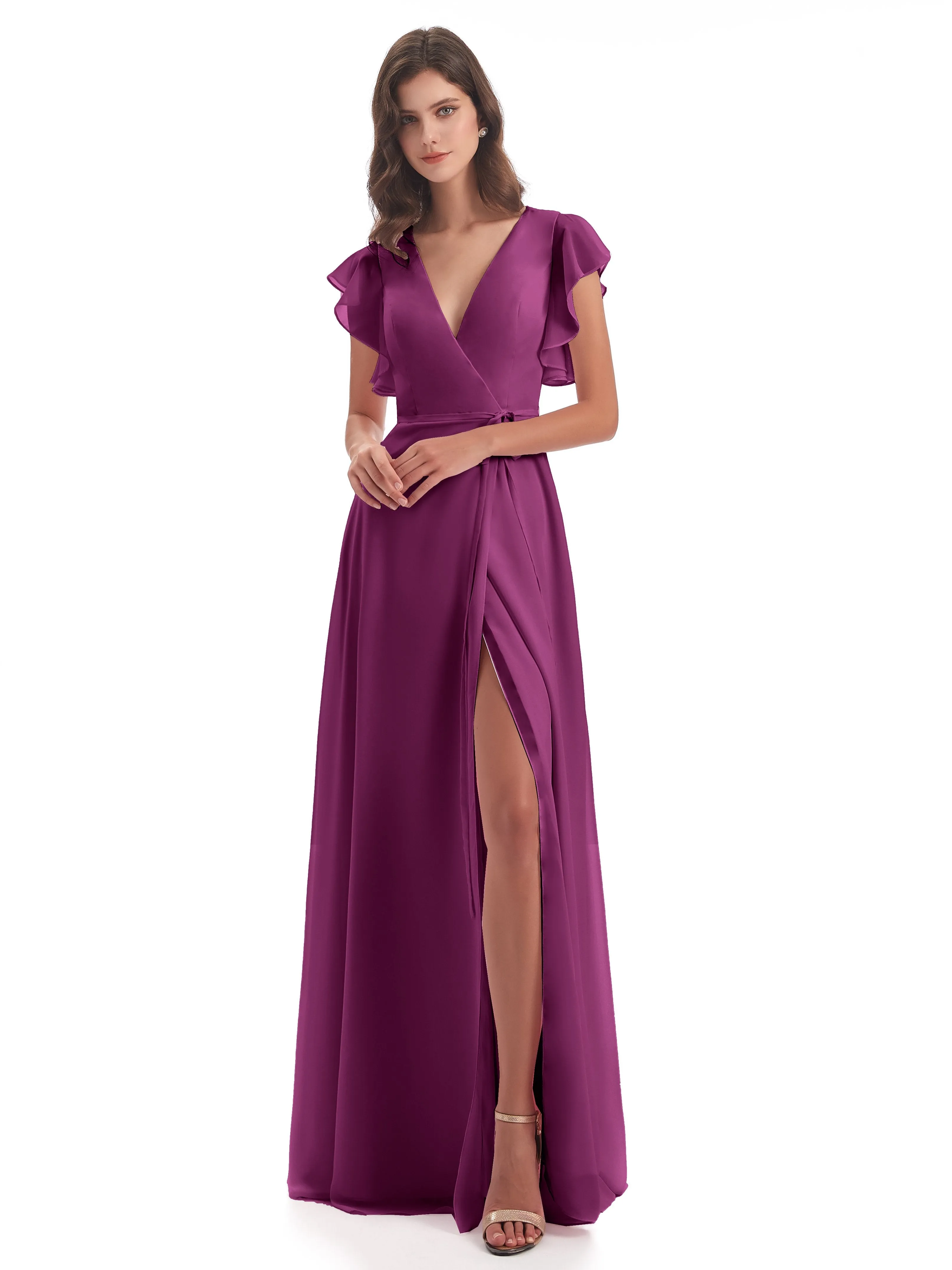 Hope Charming V Neck Long Chiffon Bridesmaid Dresses