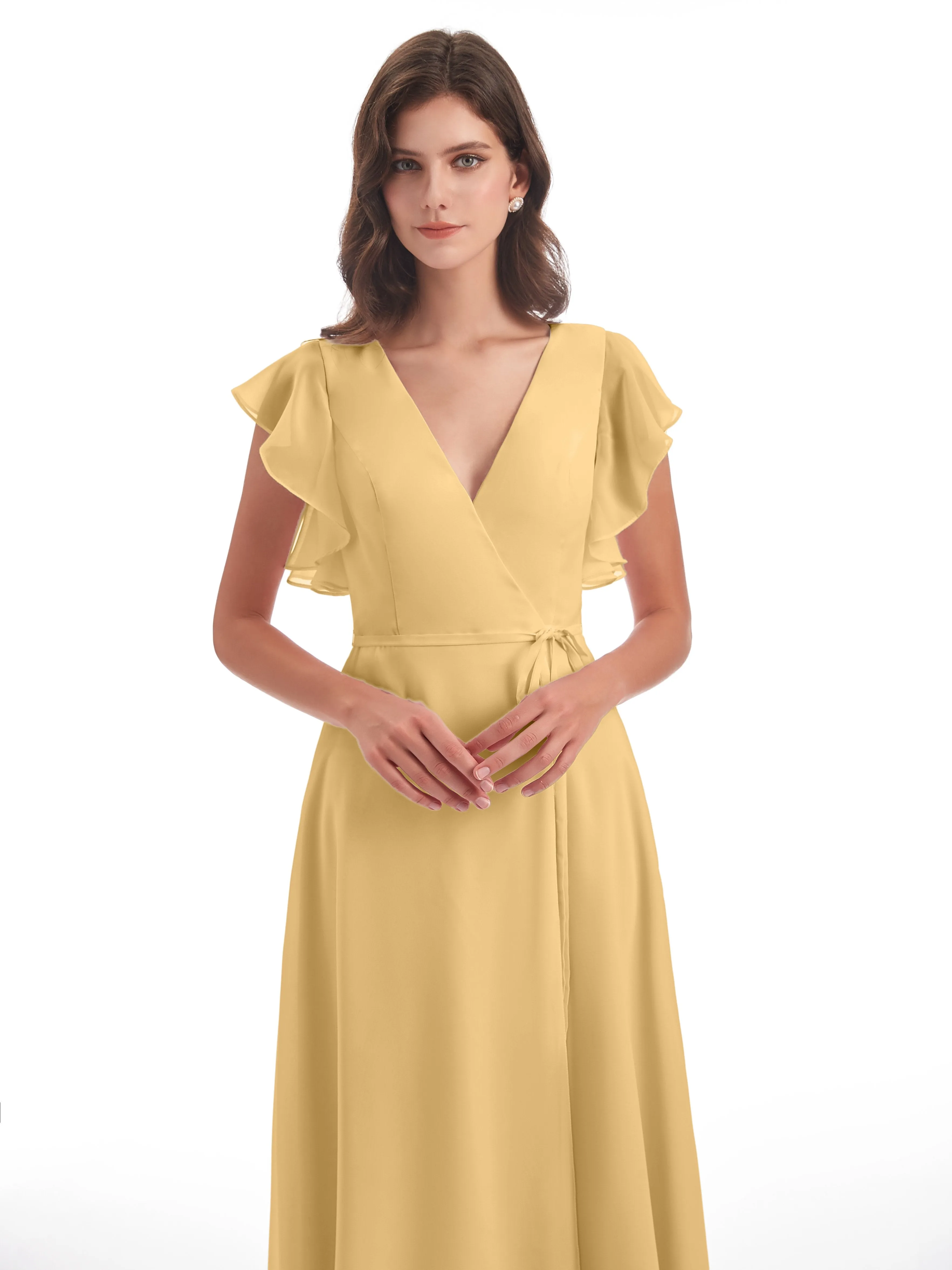 Hope Charming V Neck Long Chiffon Bridesmaid Dresses