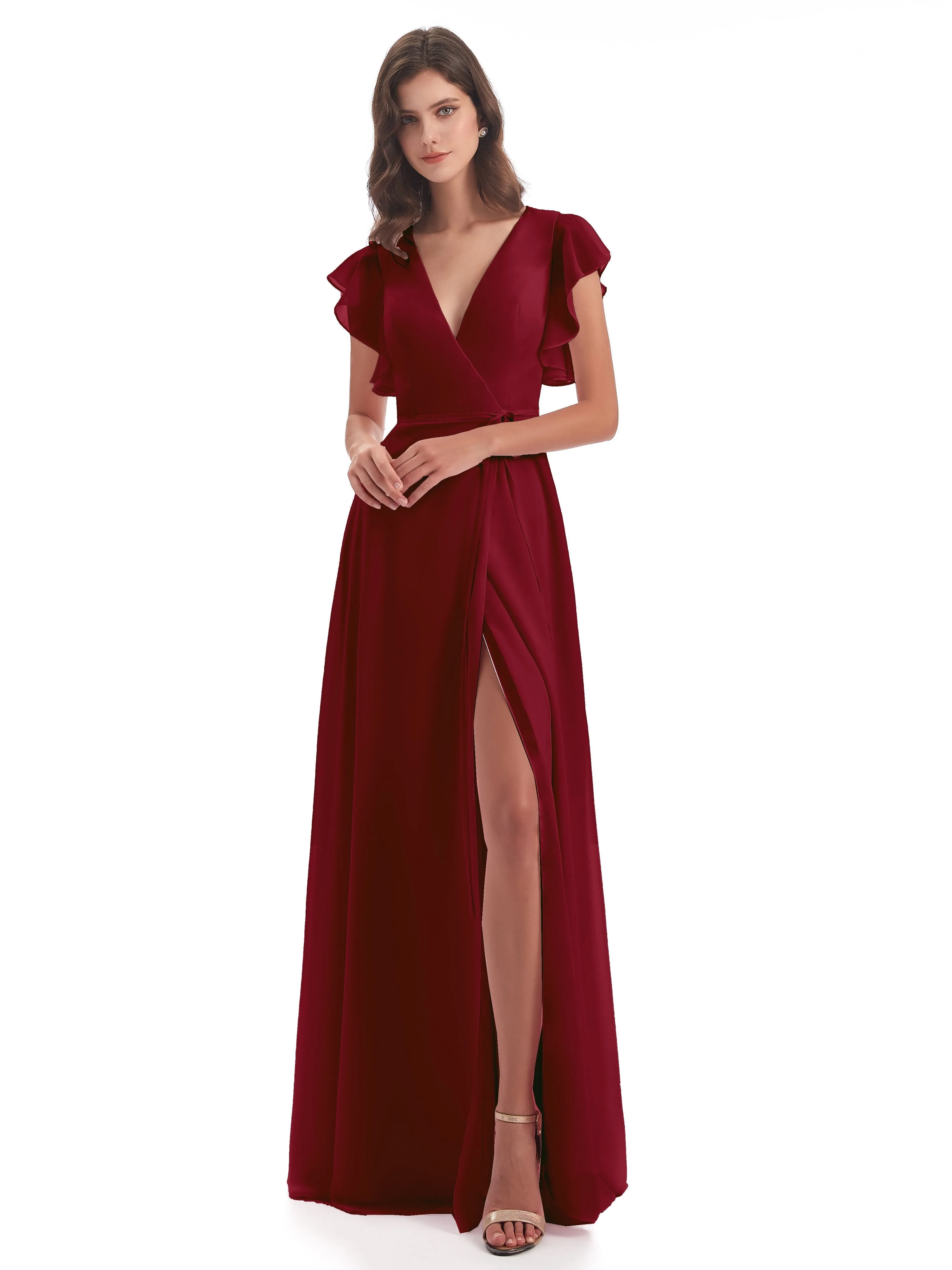 Hope Charming V Neck Long Chiffon Bridesmaid Dresses