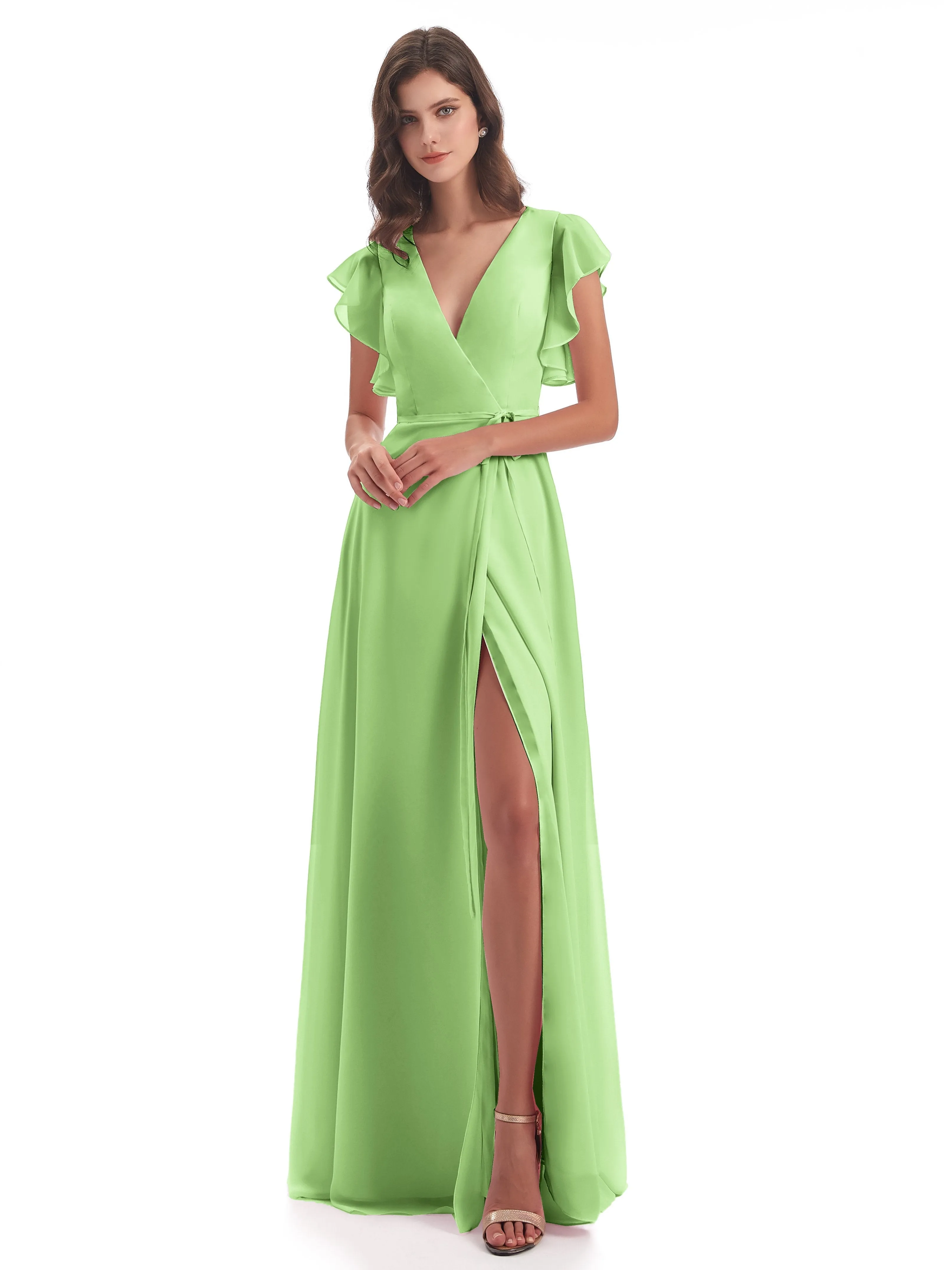 Hope Charming V Neck Long Chiffon Bridesmaid Dresses