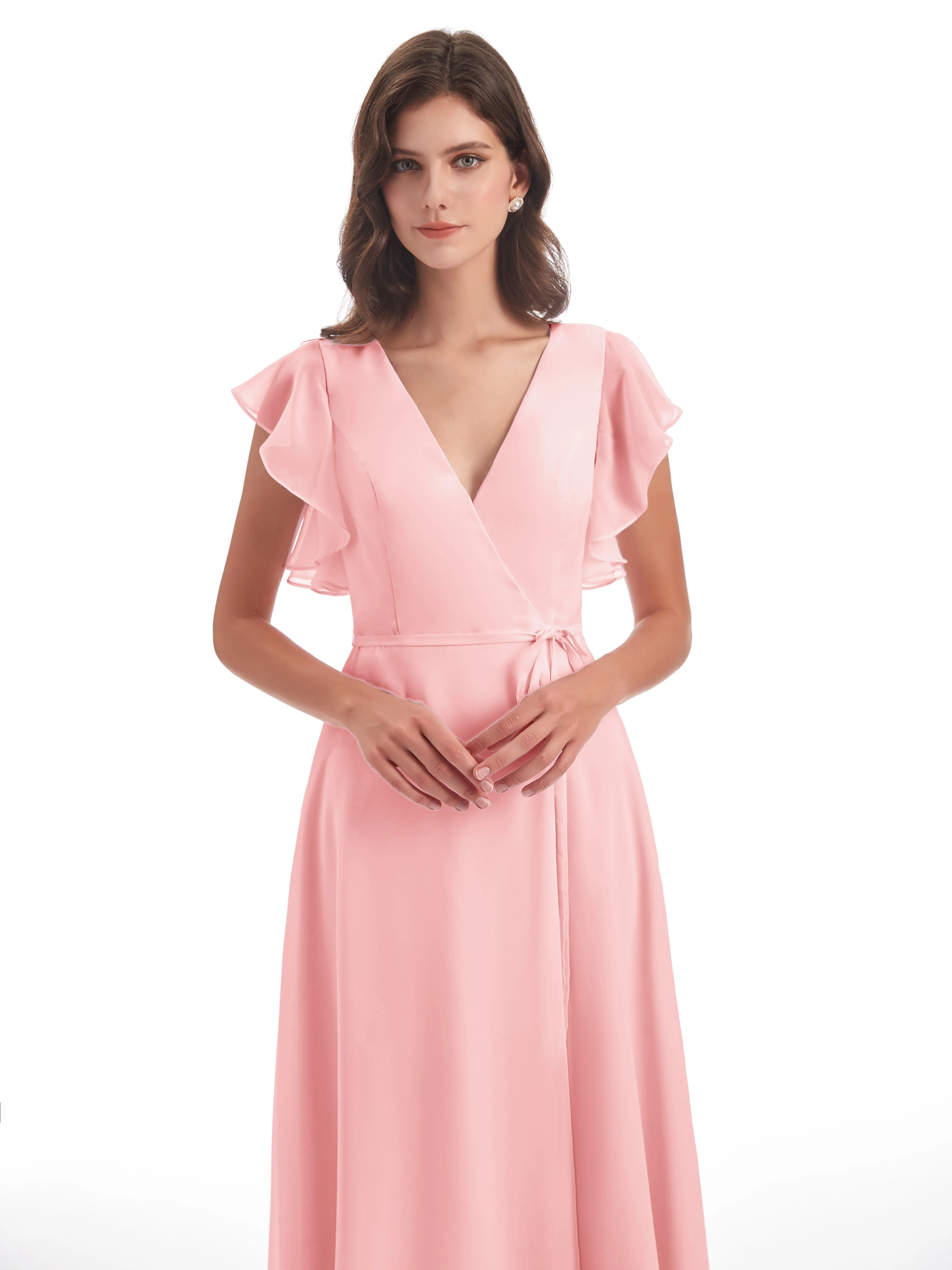 Hope Charming V Neck Long Chiffon Bridesmaid Dresses