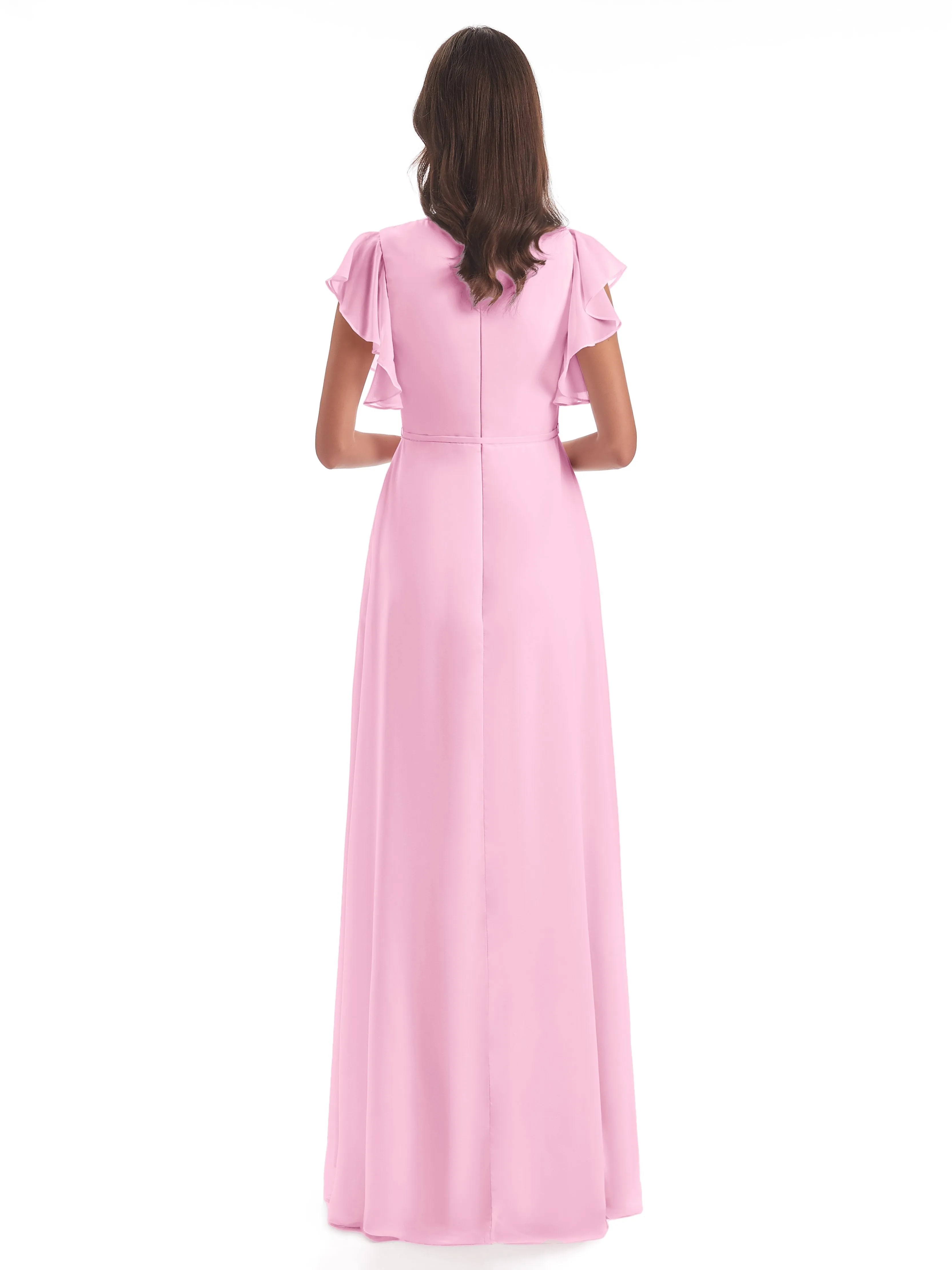 Hope Charming V Neck Long Chiffon Bridesmaid Dresses