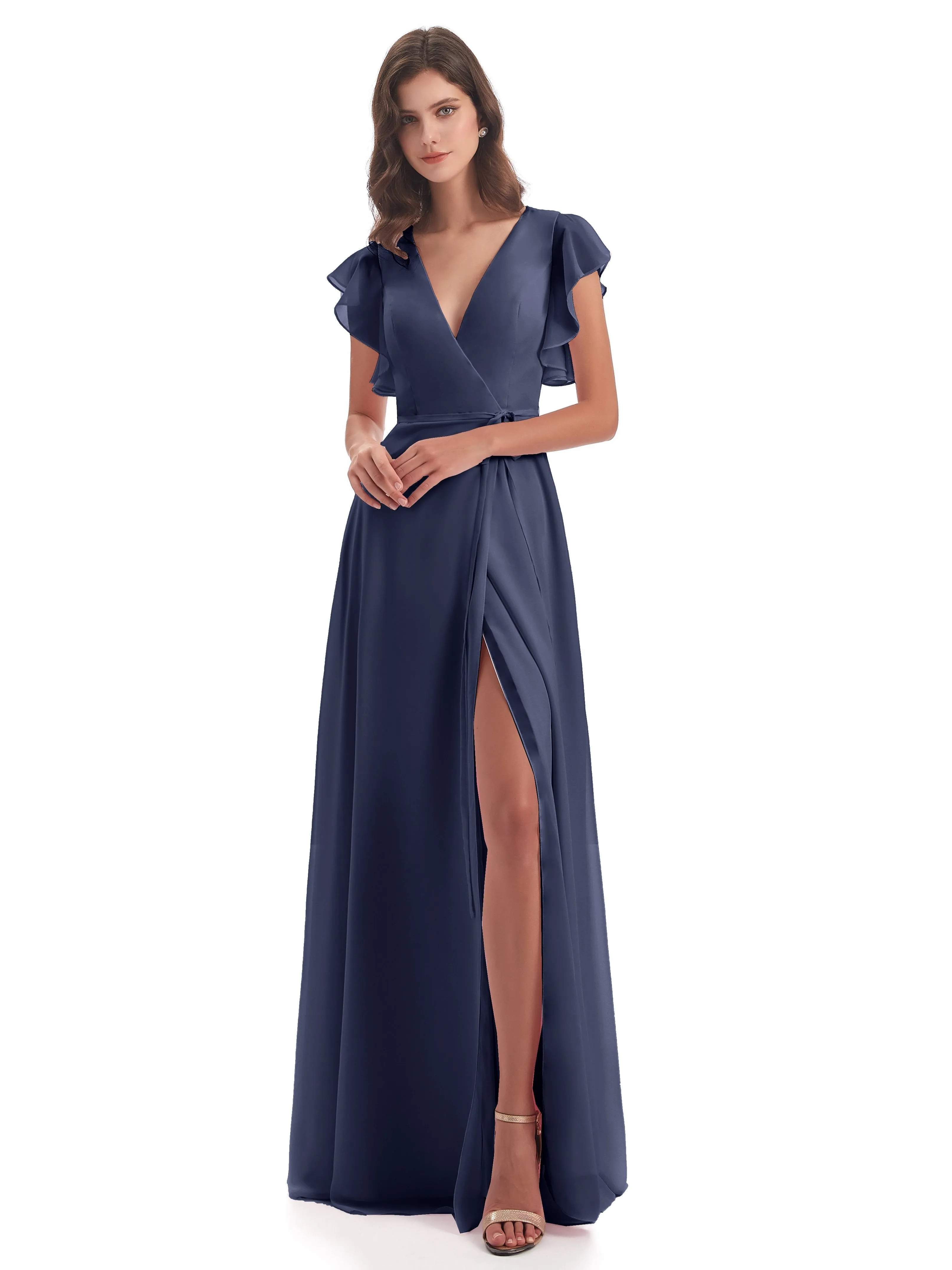 Hope Charming V Neck Long Chiffon Bridesmaid Dresses