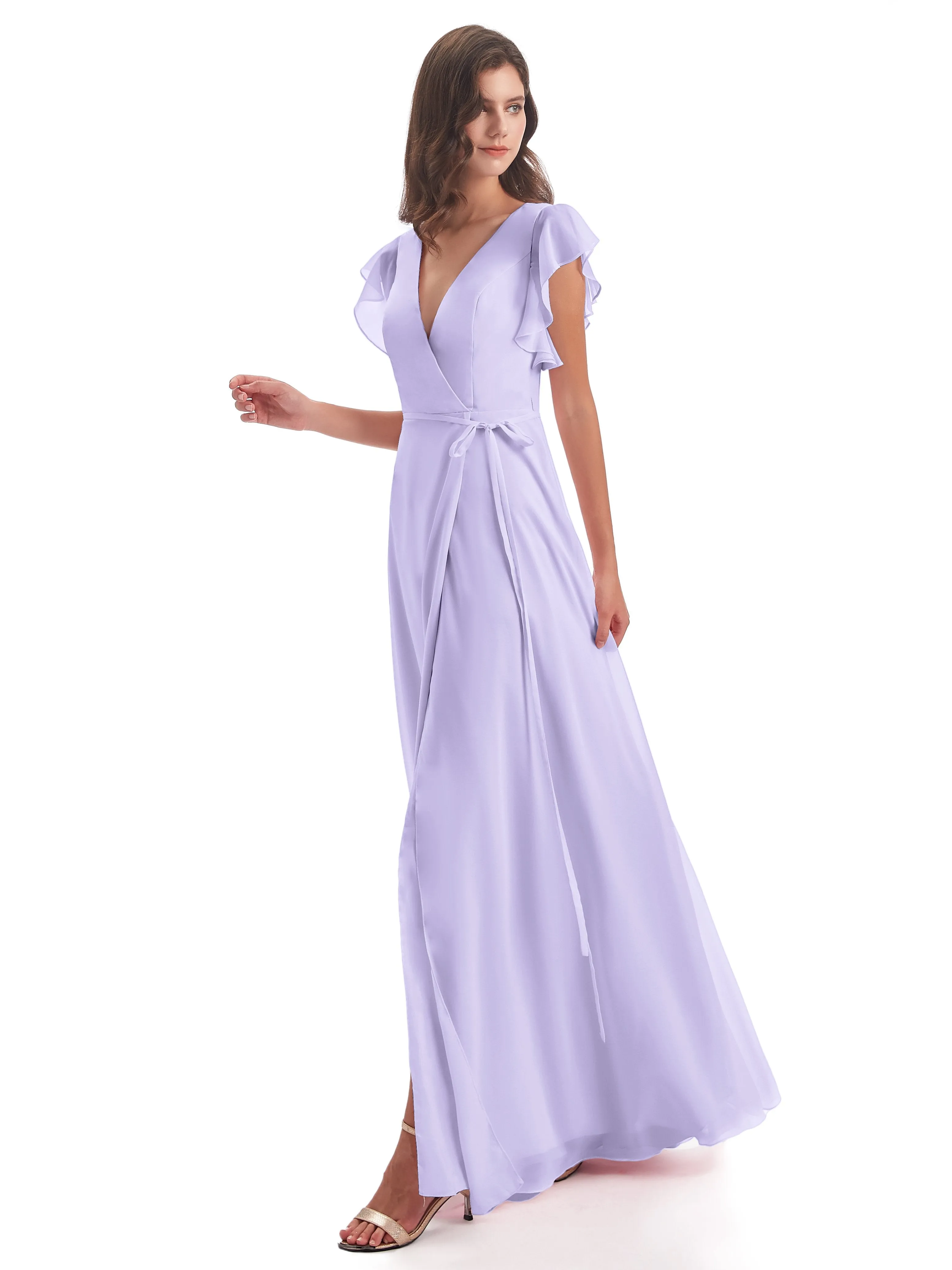 Hope Charming V Neck Long Chiffon Bridesmaid Dresses